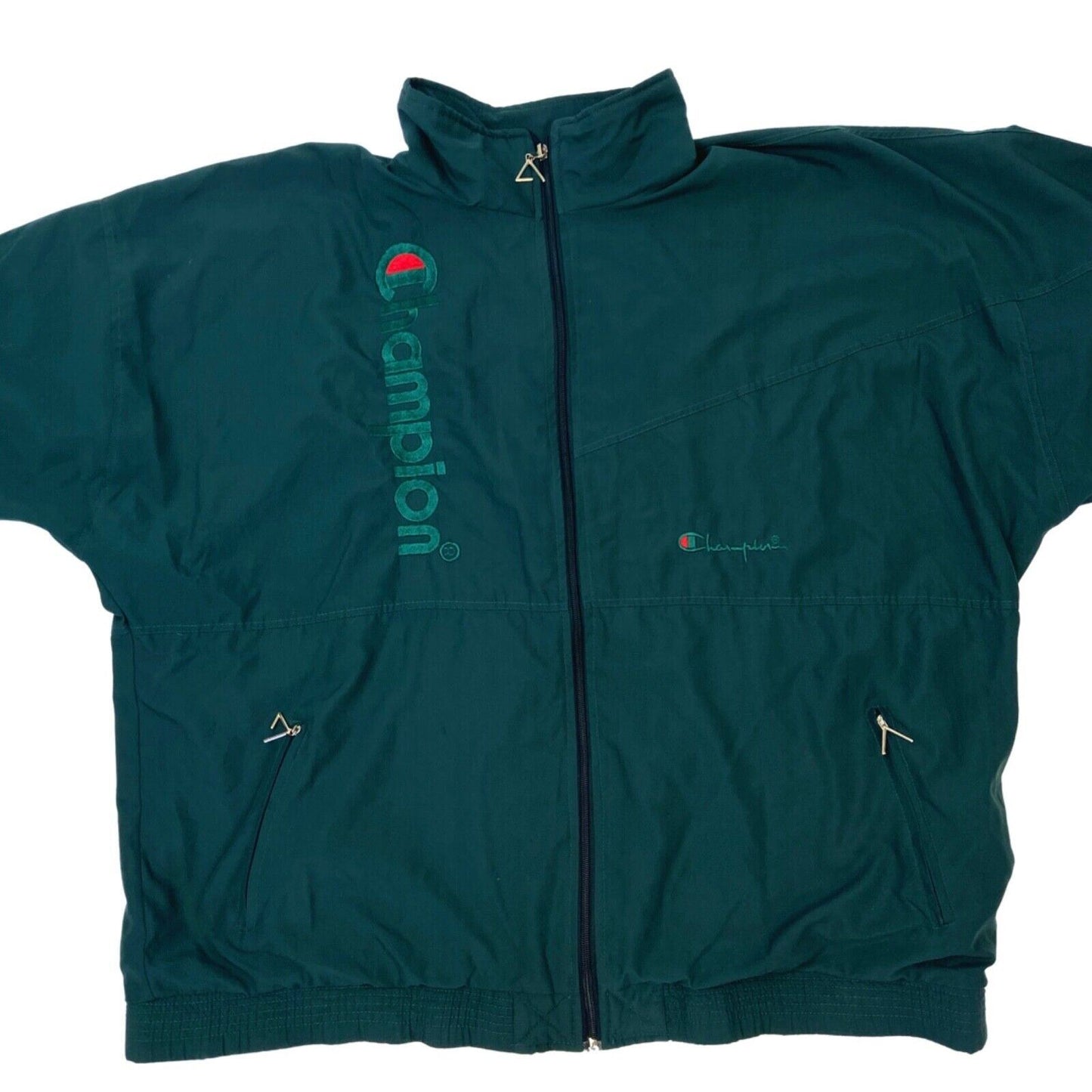 Vintage 90s Green Embroidered Champion Logo Windbreaker XL