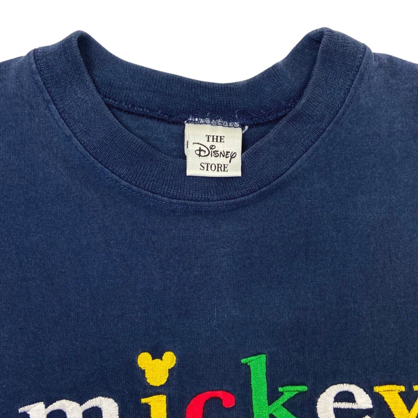 Vintage 90s Navy Blue Mickey Mouse Houston Embroidered Disney T-shirt L