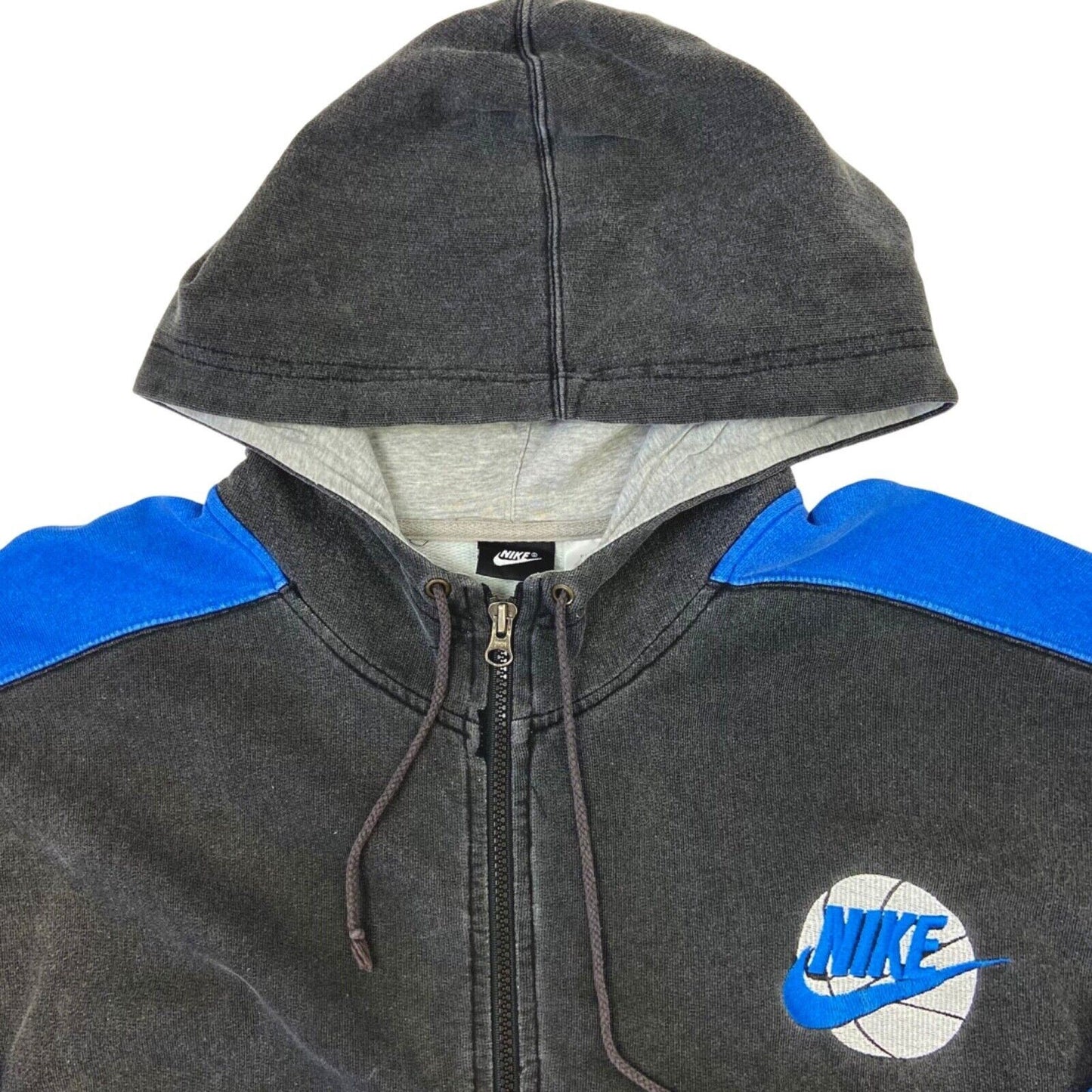 Vintage 90s Grey Blue Embroidered Nike Zip Up Hoodie XL