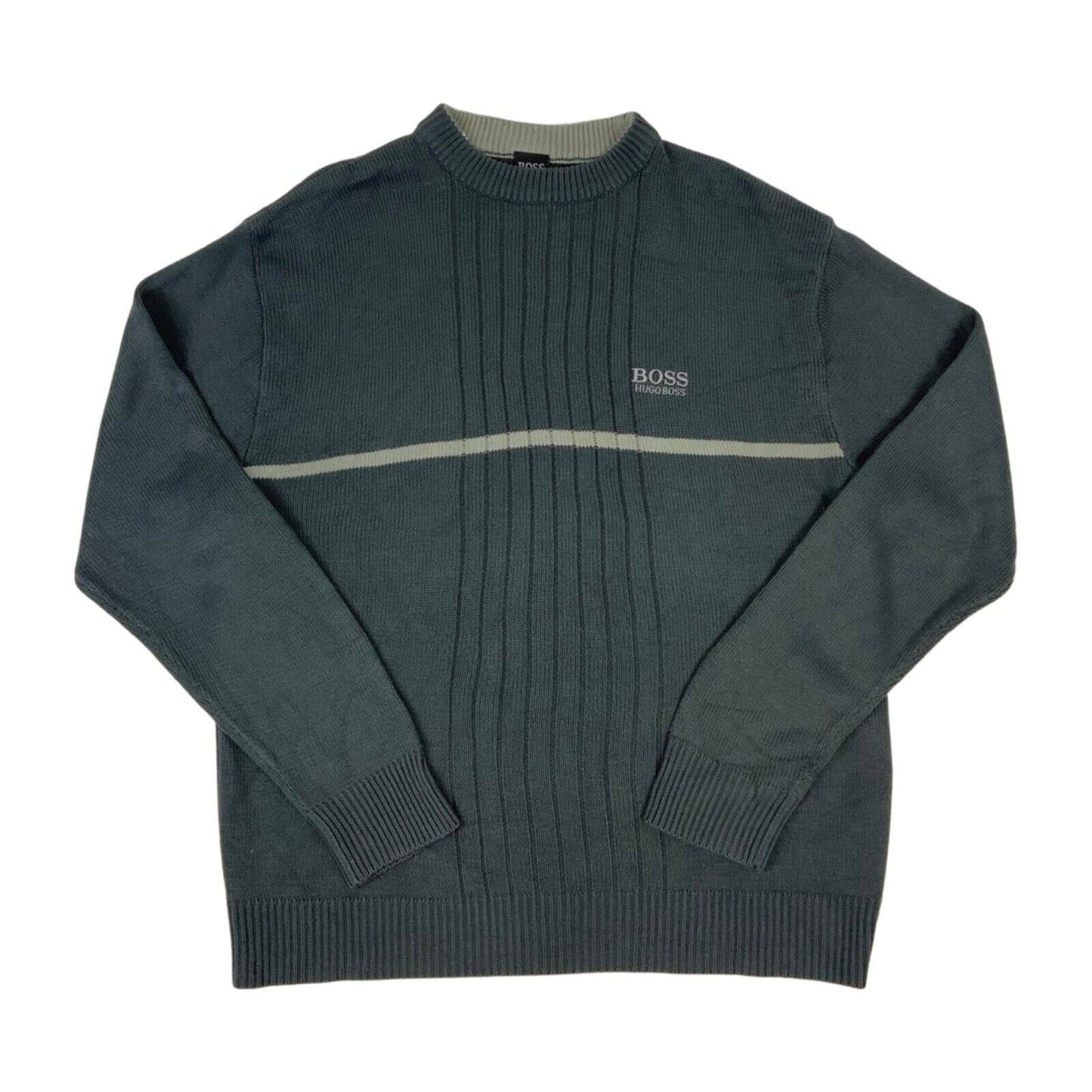 Vintage 90s Grey Embroidered Hugo Boss Knit Sweater L