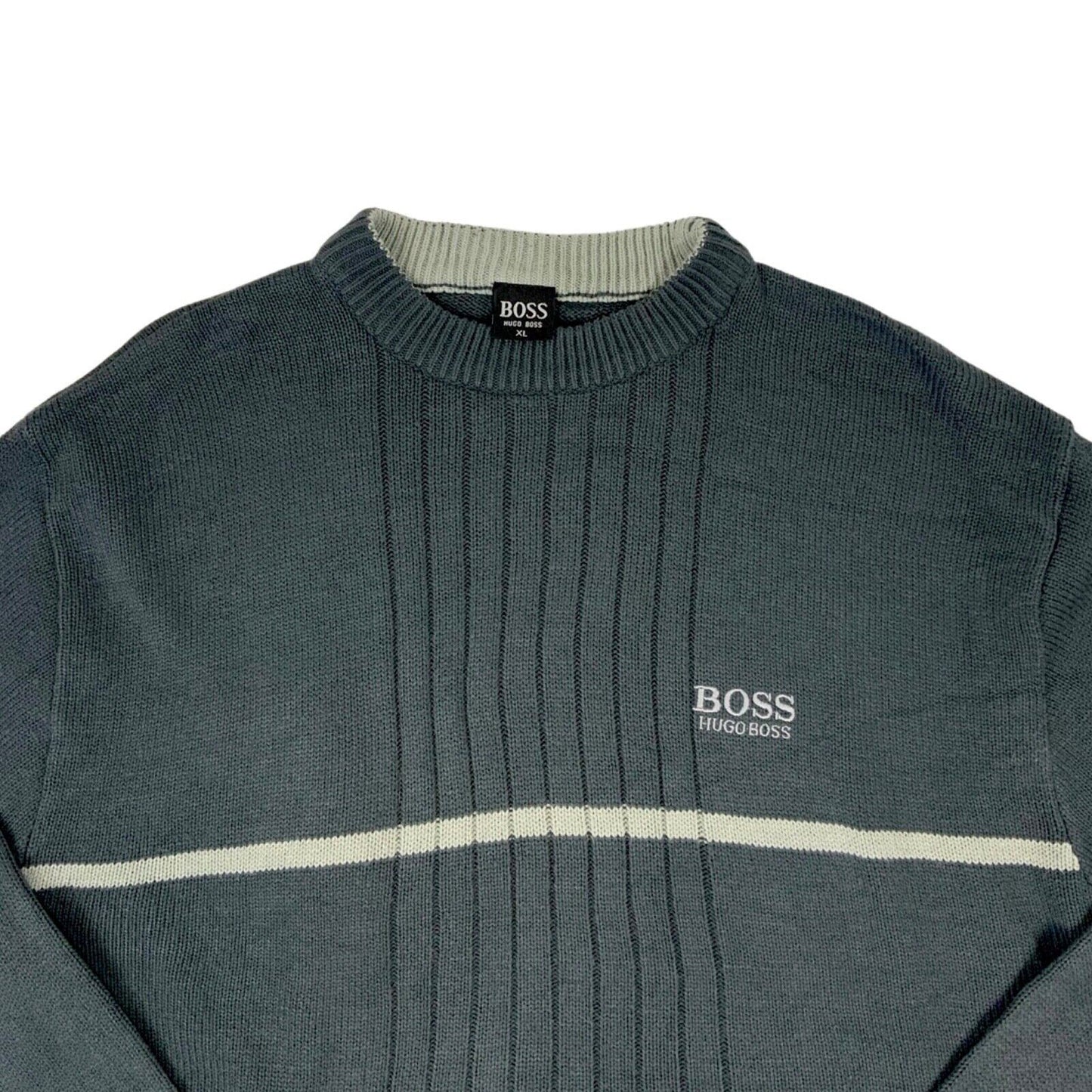 Vintage 90s Grey Embroidered Hugo Boss Knit Sweater L