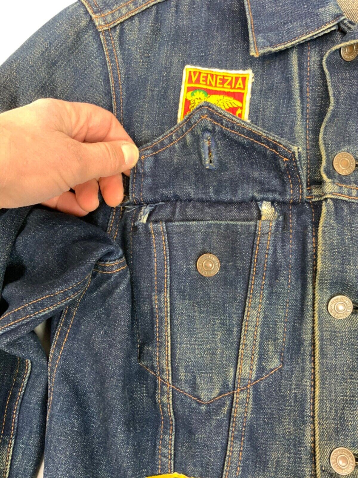 VTG 1960s LEVIS BIG E 71205-0217 TYPE 3 TRUCKER JACKET BIKER PATCHES BIKER 38
