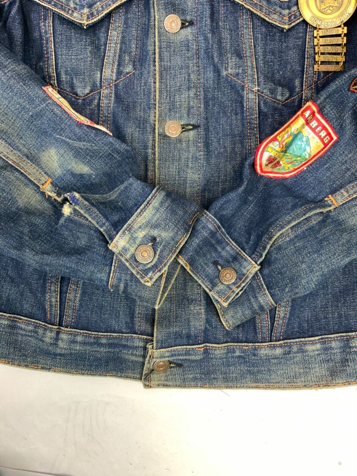 VTG 1960s LEVIS BIG E 71205-0217 TYPE 3 TRUCKER JACKET BIKER PATCHES BIKER 38