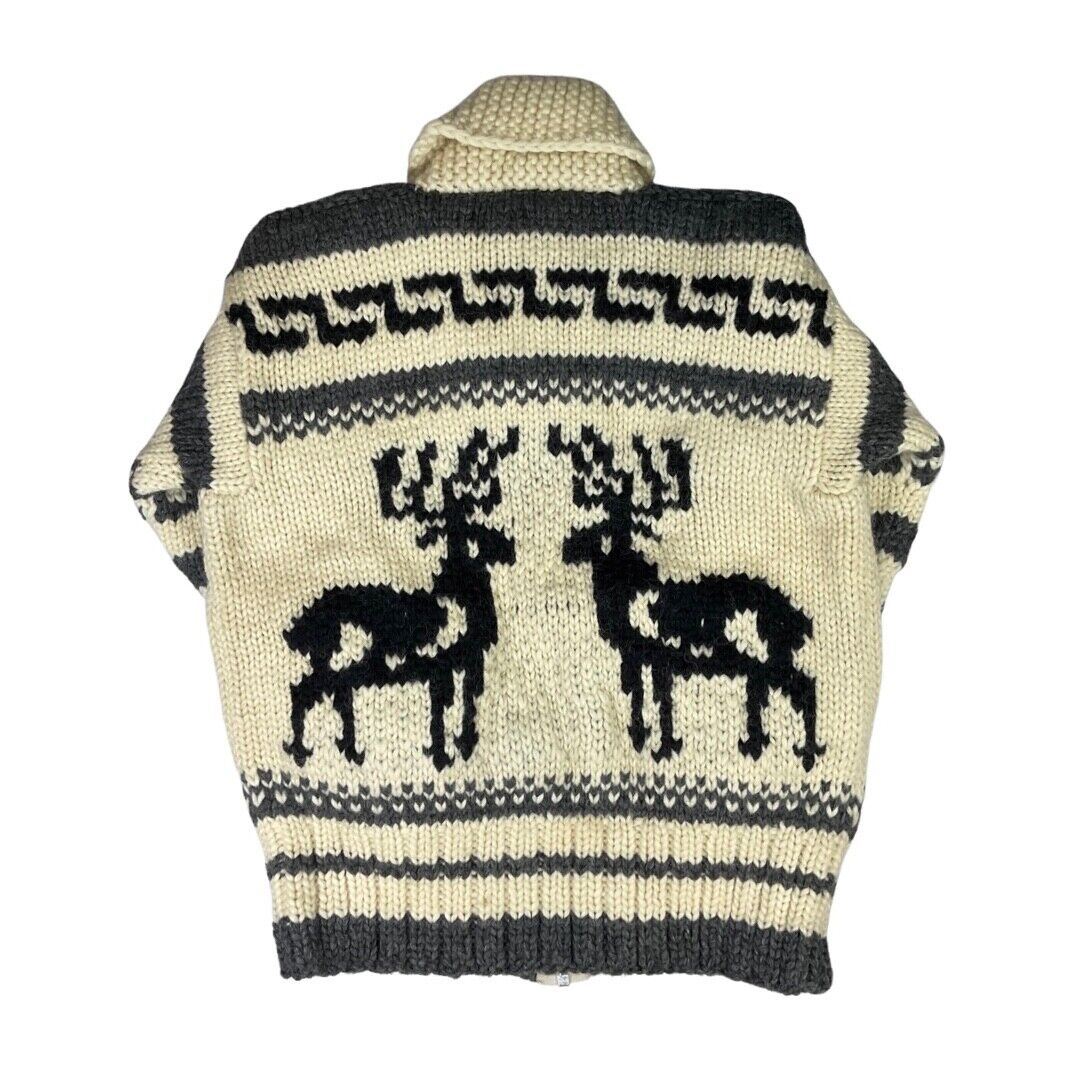 VINTAGE 70s MENS WOOL COWICHAN GRAPHIC KNIT ROCKABILLY CARDIGAN 44” L