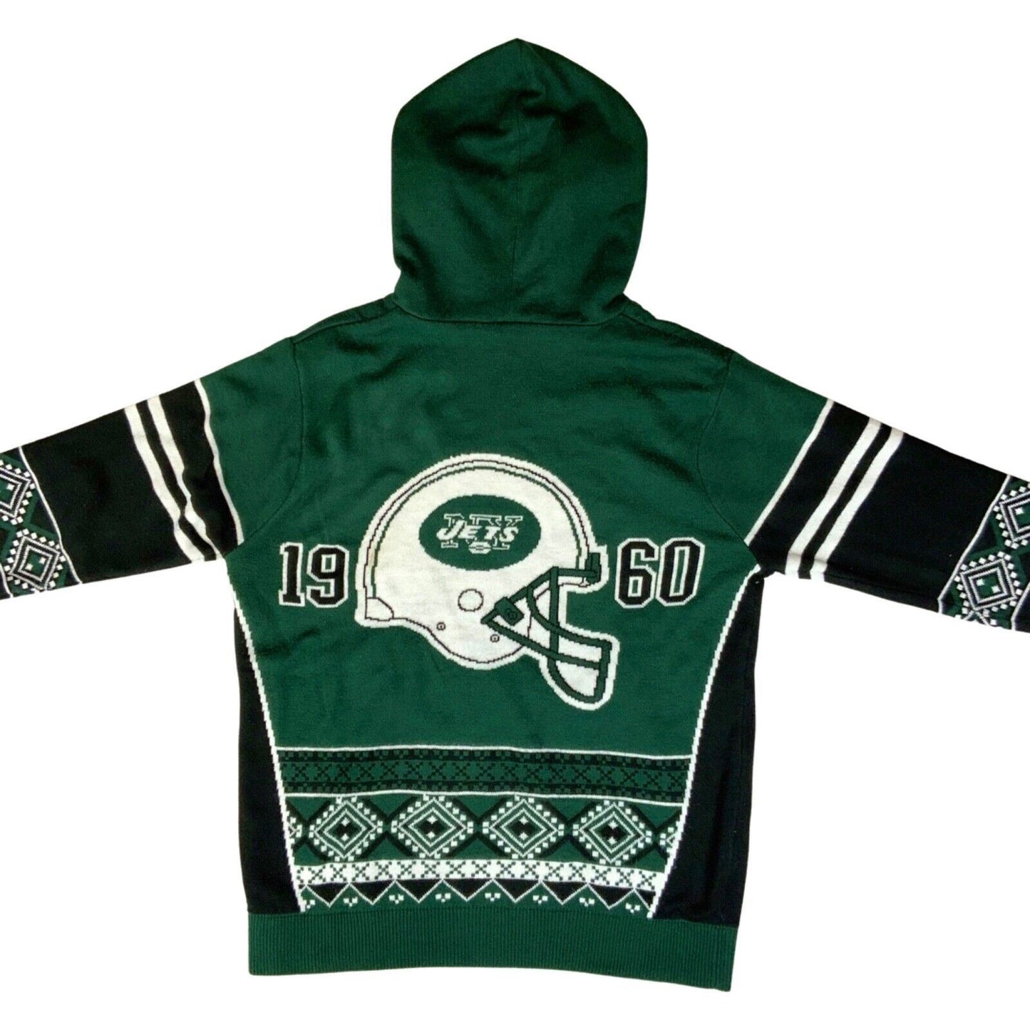 Vintage 00s Green Black White Knitted Hooded Jumper NFL New York Jets L