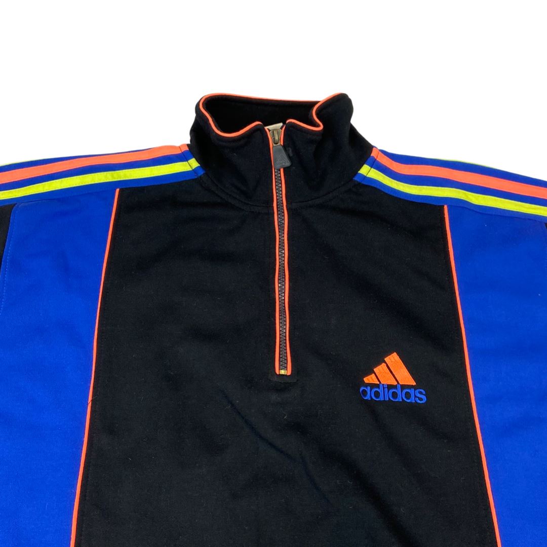 Vintage 90s 00s Black Blue Neon Embroidered Adidas Zip-Up Pullover Jumper L