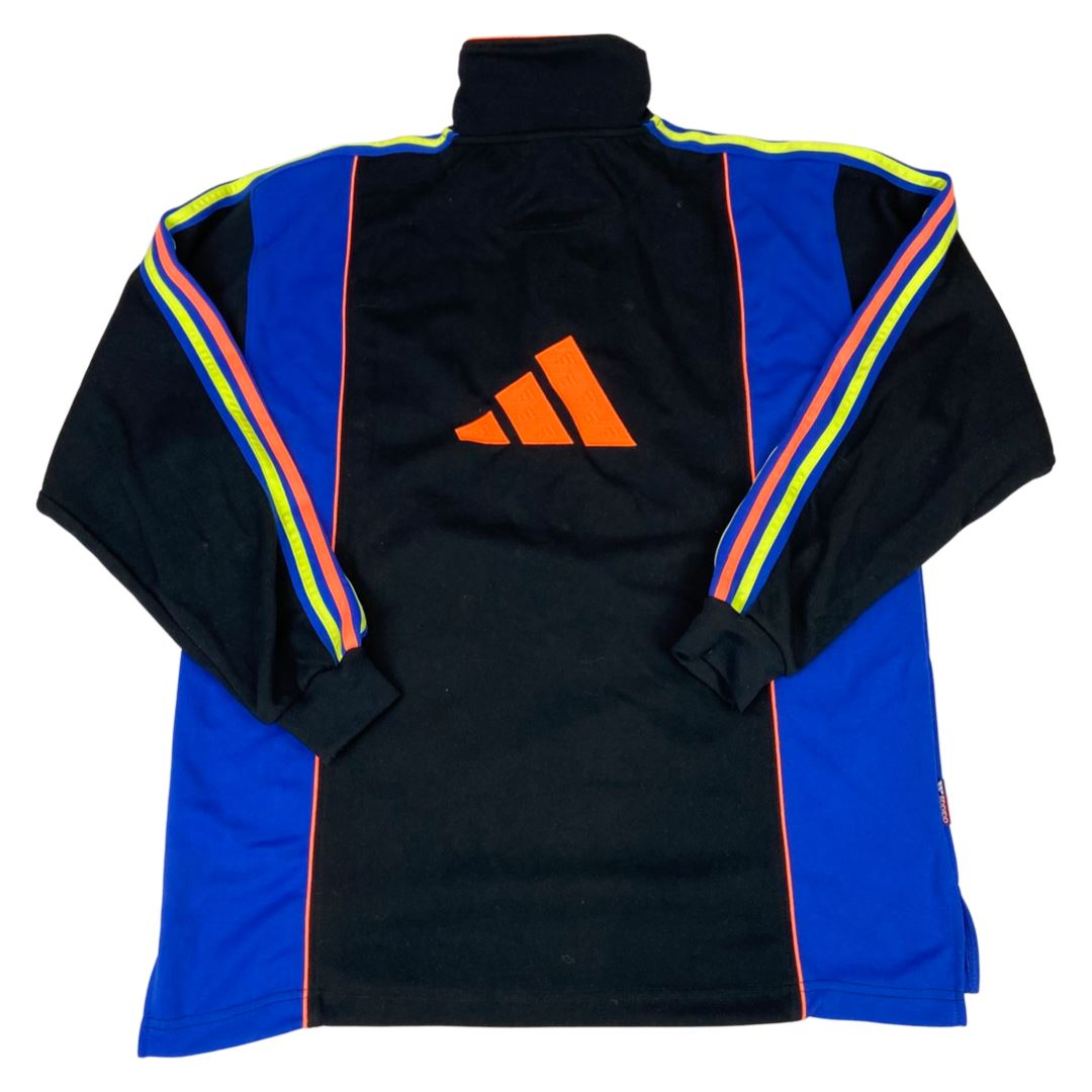 Vintage 90s 00s Black Blue Neon Embroidered Adidas Zip-Up Pullover Jumper L