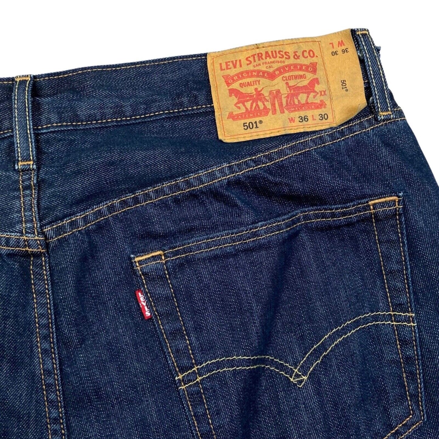 LEVIS BIG E 501 RED TAB DARK INDIGO STRAIGHT CUT JEANS ROCKABILLY MOD 36 W 30 L