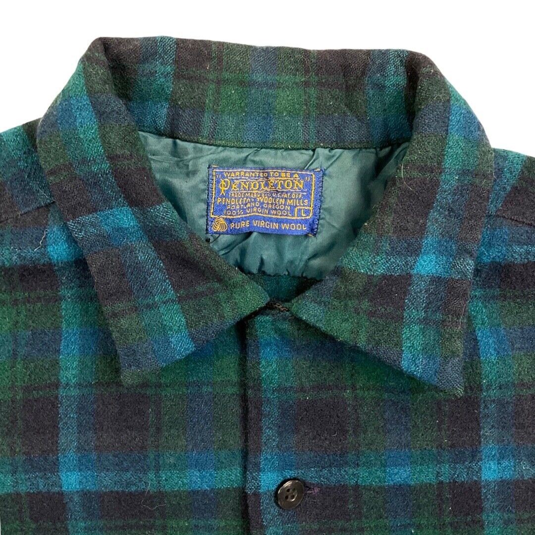 VTG 1960s USA BLUE PENDLETON WOOL BOARD SHIRT CHECK PLAID BEACH BOYS M 40”