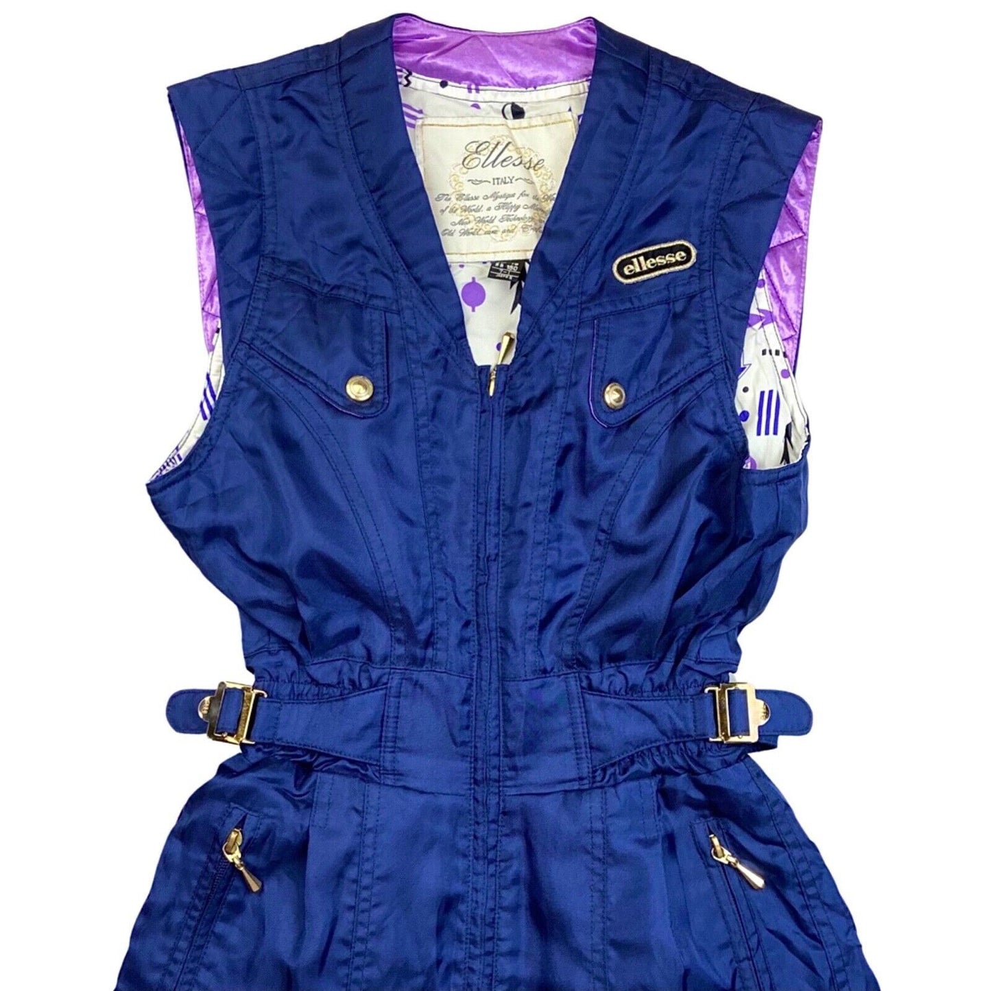 Vintage Super Rare 80s Navy Blue Ellesse Sleeveless Ski Jumpsuit 8 10 S