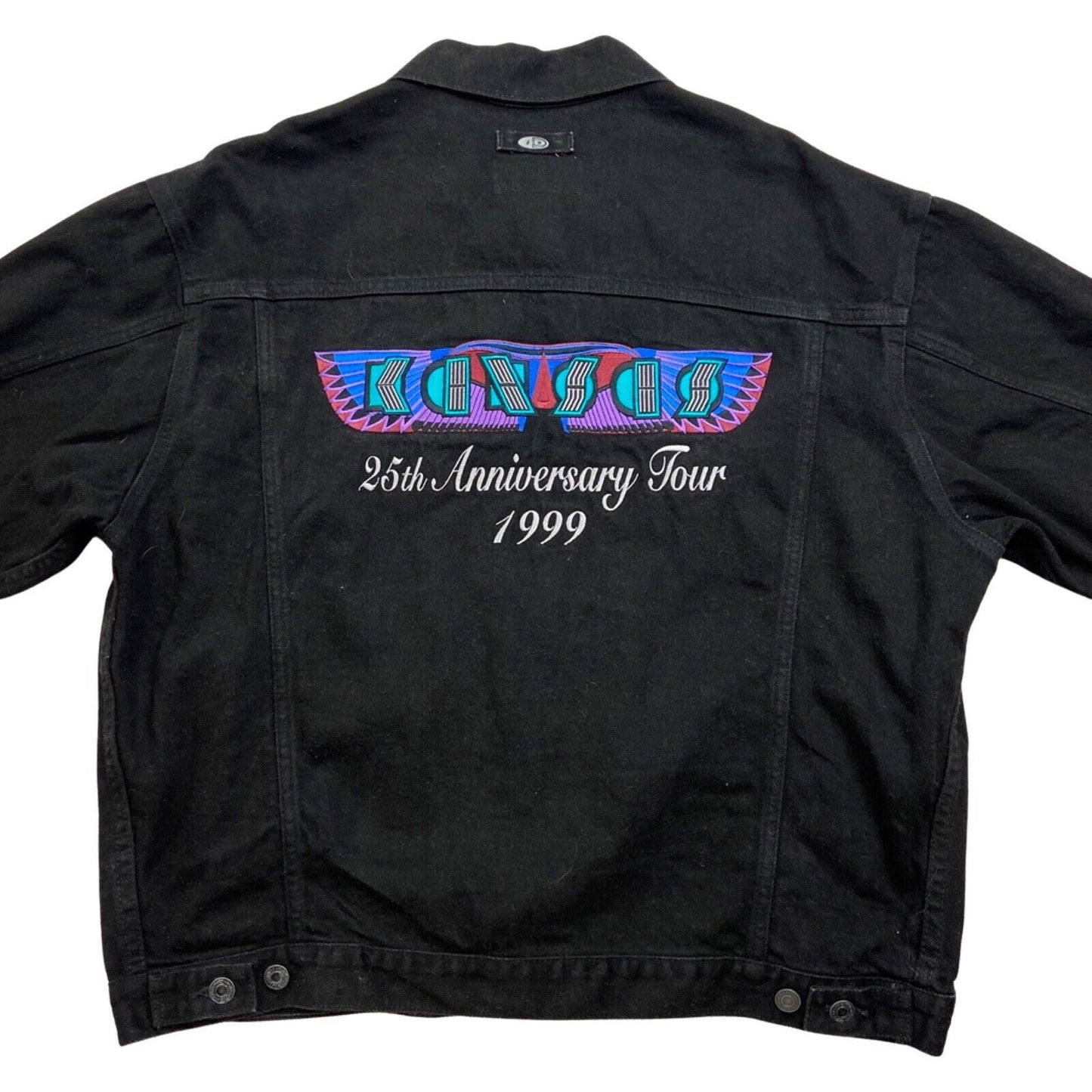 Vtg 1999 Kansas Band 25th Anniversary Embroidered Merch Black Denim Jacket XL