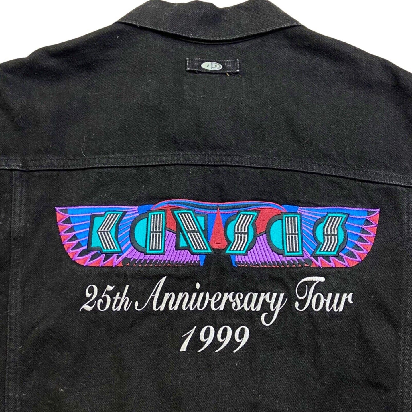 Vtg 1999 Kansas Band 25th Anniversary Embroidered Merch Black Denim Jacket XL
