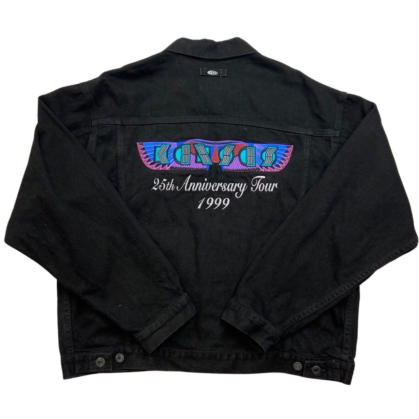 Vtg 1999 Kansas Band 25th Anniversary Embroidered Merch Black Denim Jacket XL