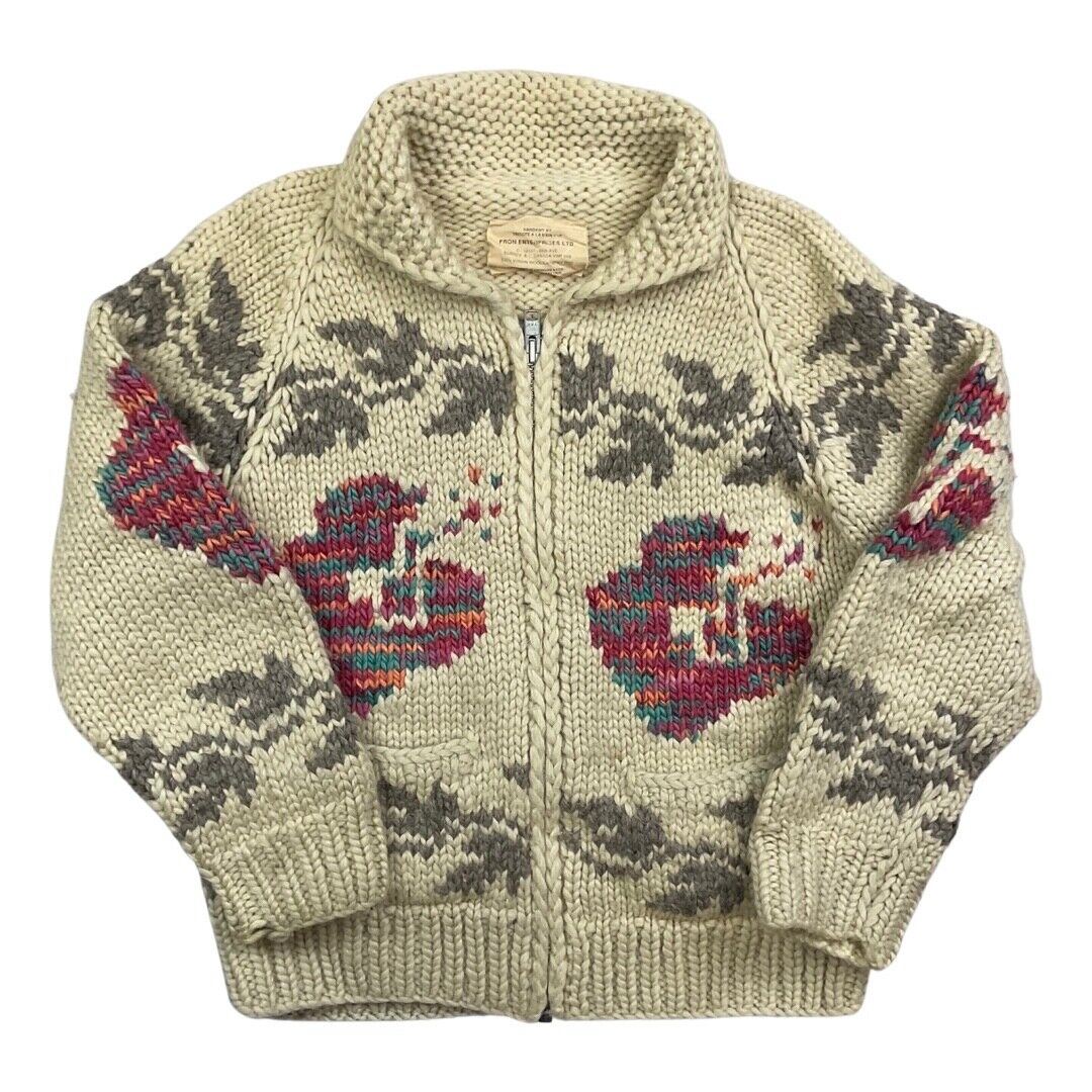 VTG LADIES WOOL COWICHAN NATIVE CANADIAN CARDIGAN GRAPHIC KNIT ROCKABILLY 38”