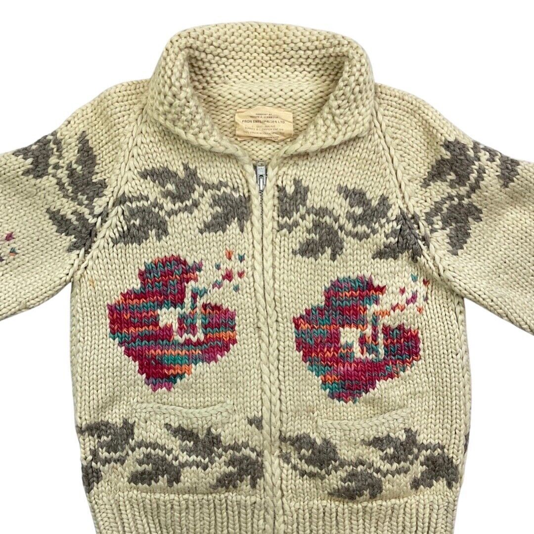 VTG LADIES WOOL COWICHAN NATIVE CANADIAN CARDIGAN GRAPHIC KNIT ROCKABILLY 38”