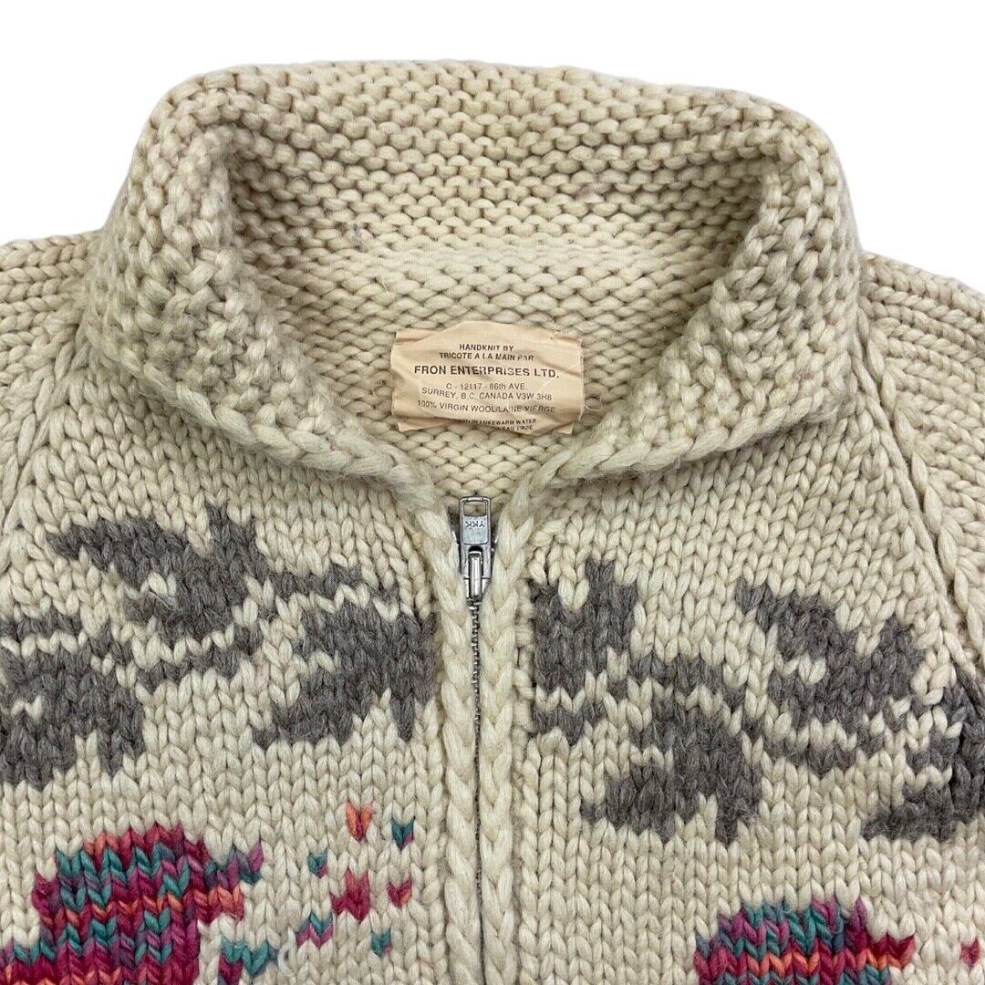 VTG LADIES WOOL COWICHAN NATIVE CANADIAN CARDIGAN GRAPHIC KNIT ROCKABILLY 38”