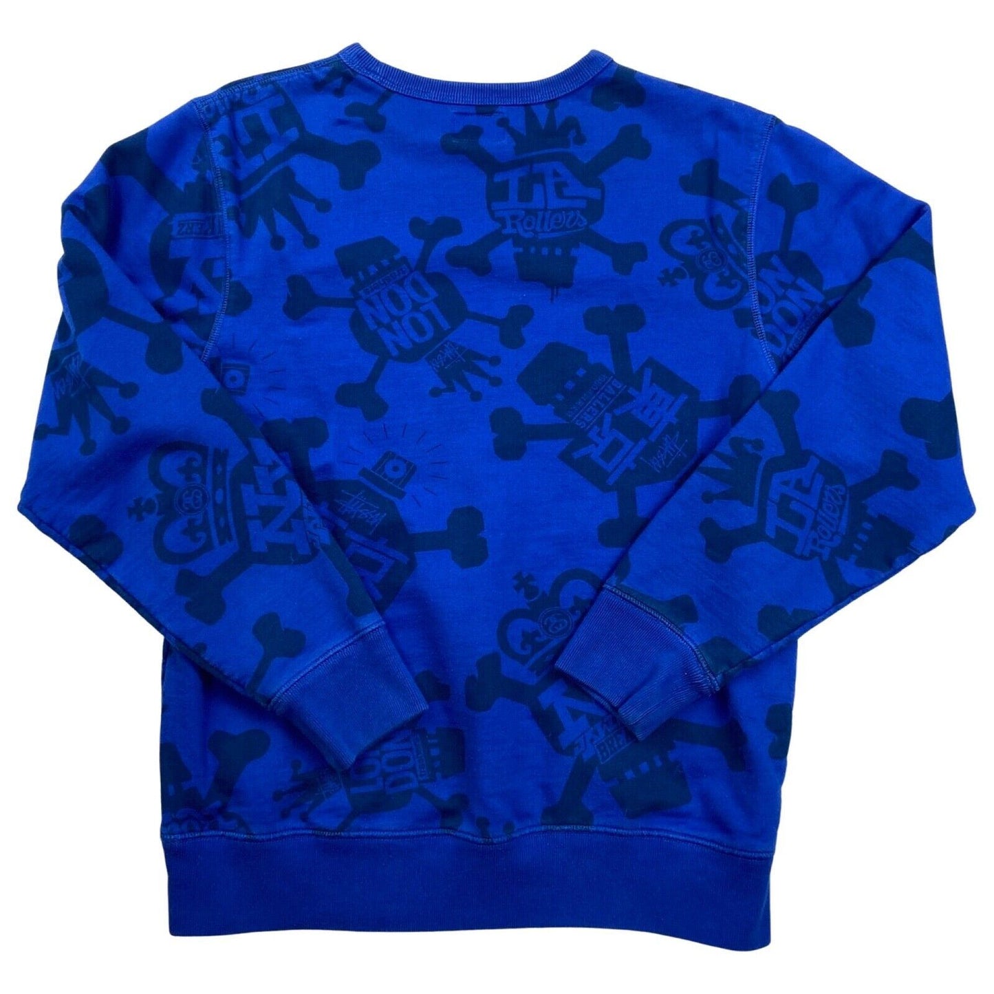 Vintage 00s Rare Y2K Blue Stussy London Skull Skate Jumper Sweatshirt M