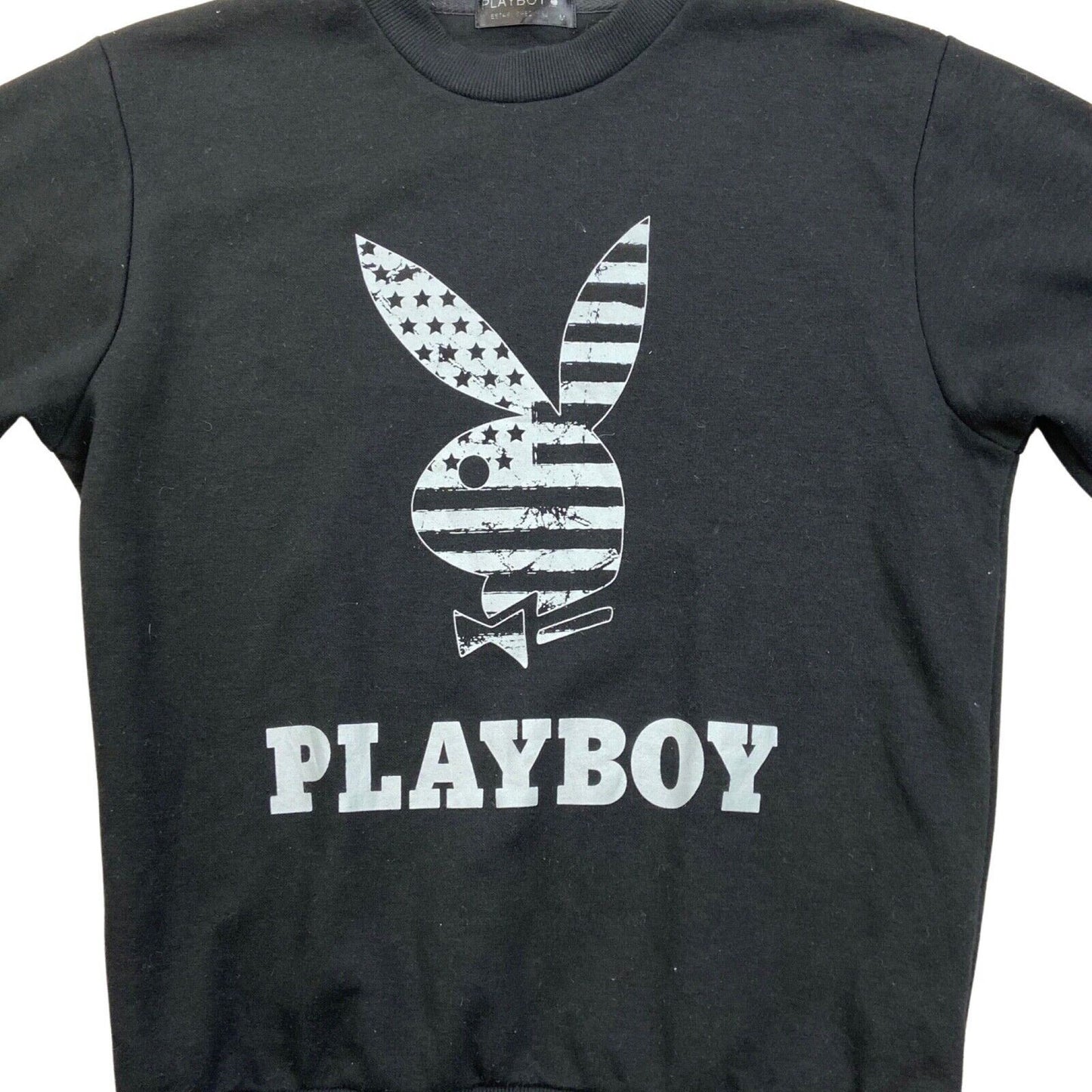 Vintage 90s Rare Black Japanese Playboy Graphic Logo Spell-Out Sweater M