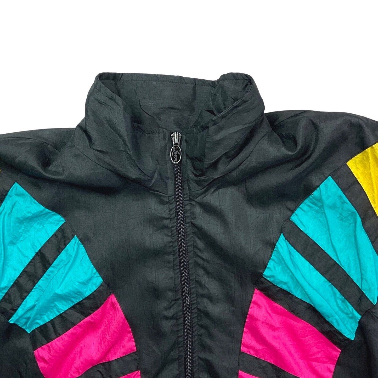 Vintage 80s Black Pink Windbreaker Shell Jacket 12 14 M