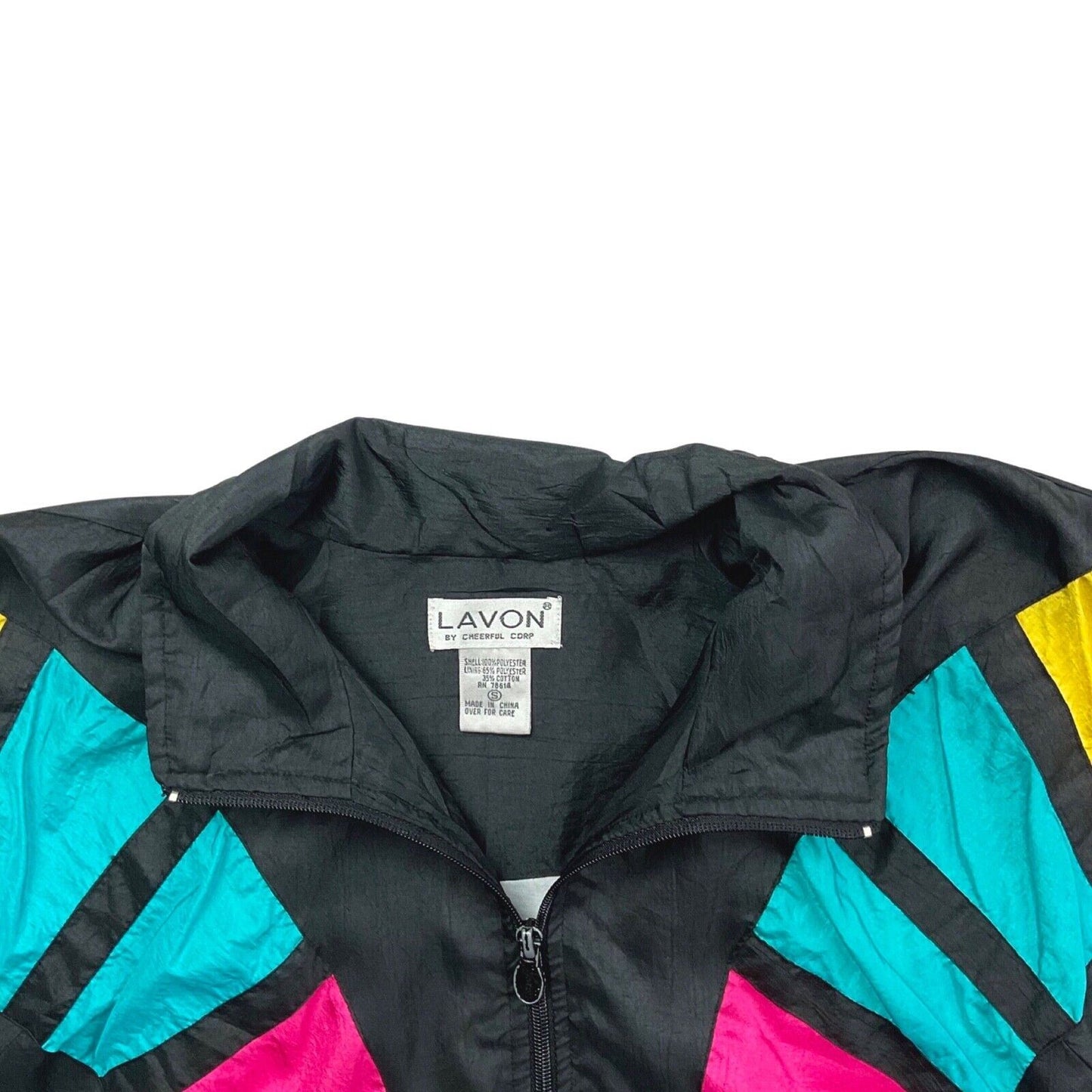 Vintage 80s Black Pink Windbreaker Shell Jacket 12 14 M