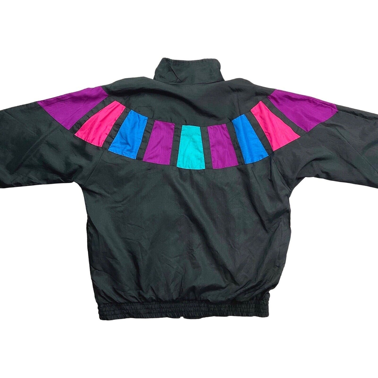 Vintage 80s Black Pink Windbreaker Shell Jacket 12 14 M