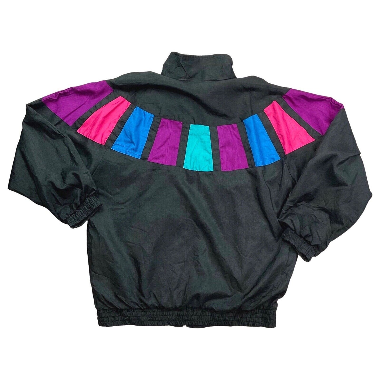 Vintage 80s Black Pink Windbreaker Shell Jacket 12 14 M