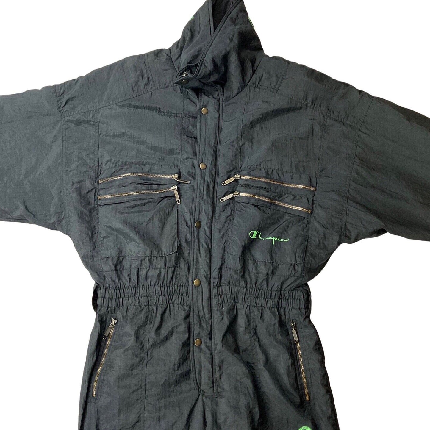 Vintage 80s 90s Black Champion Ski Suit Retro Winter Sportswear L