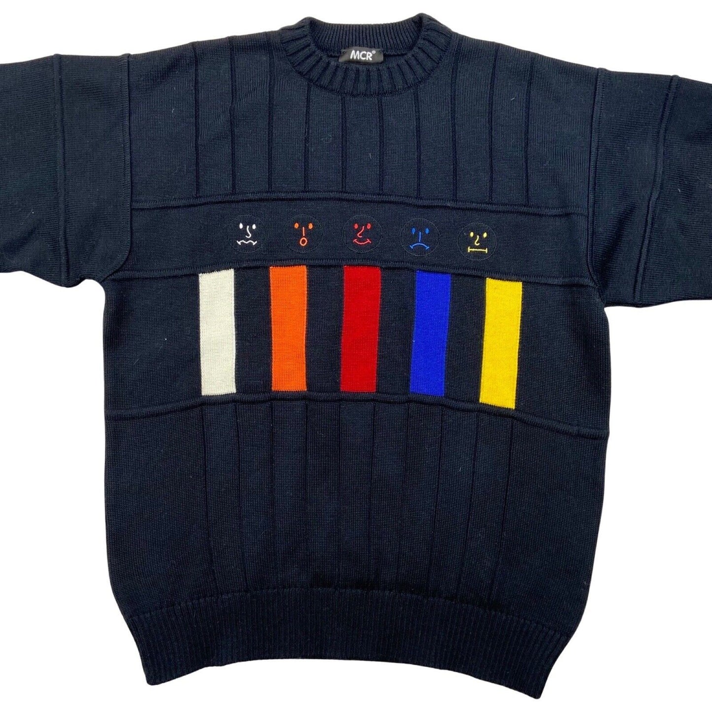 Vintage 90s 00s Novelty Black Many Faces Embroidered Knitted Jumper XL