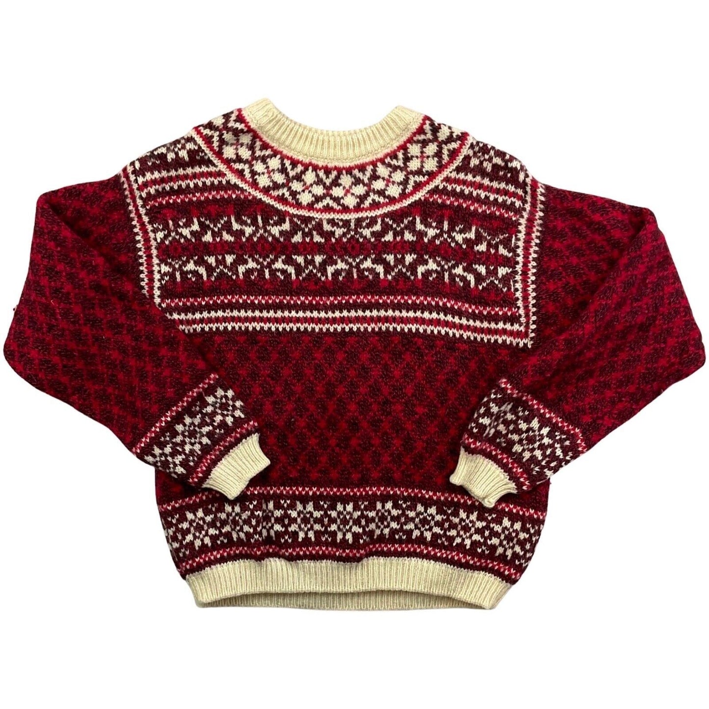 Vintage 80s Red Cream Black United Colours of Benetton Knitted Wool Jumper M