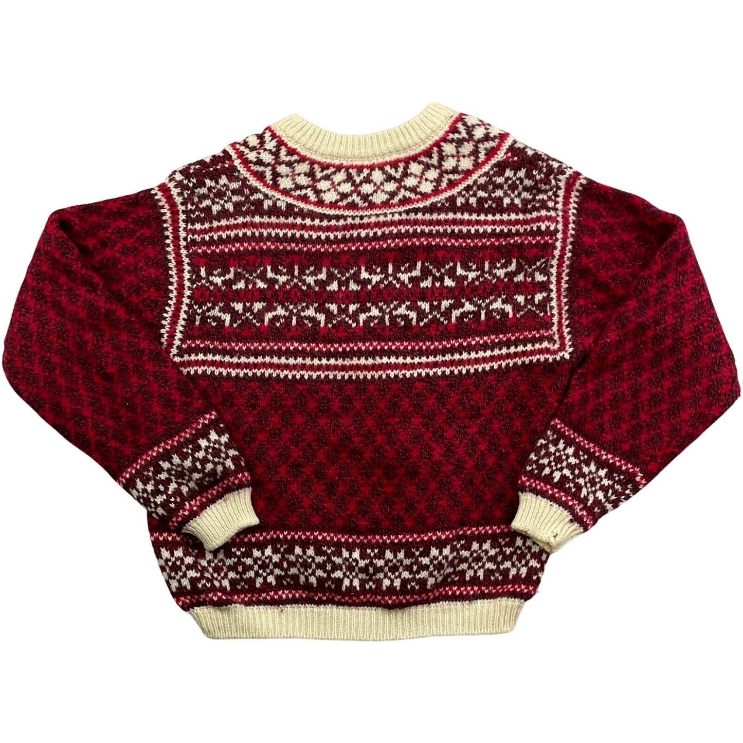 Vintage 80s Red Cream Black United Colours of Benetton Knitted Wool Jumper M