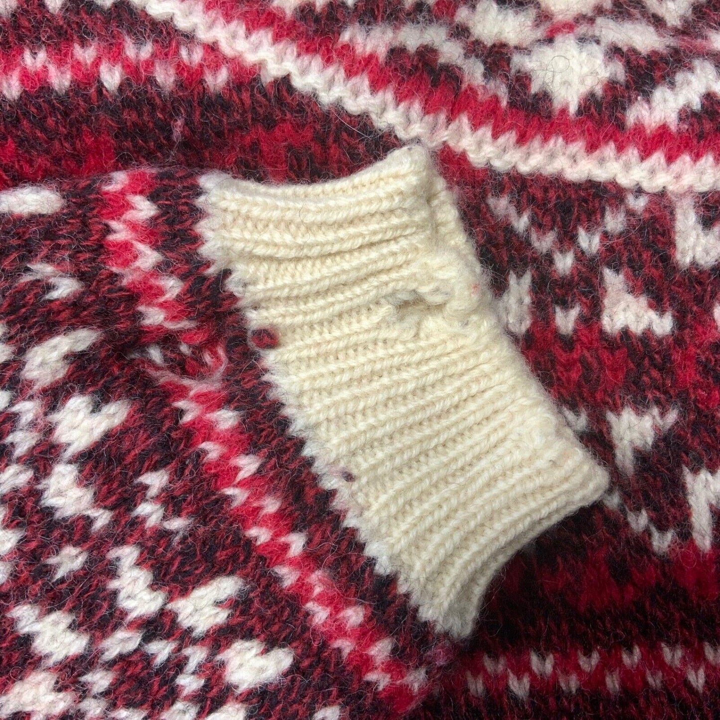 Vintage 80s Red Cream Black United Colours of Benetton Knitted Wool Jumper M