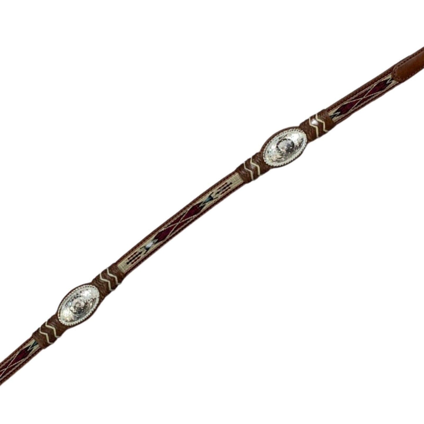 Vintage Brown Silver Justin Woven Stitch Engraved Western Cowboy Belt 35" S/M