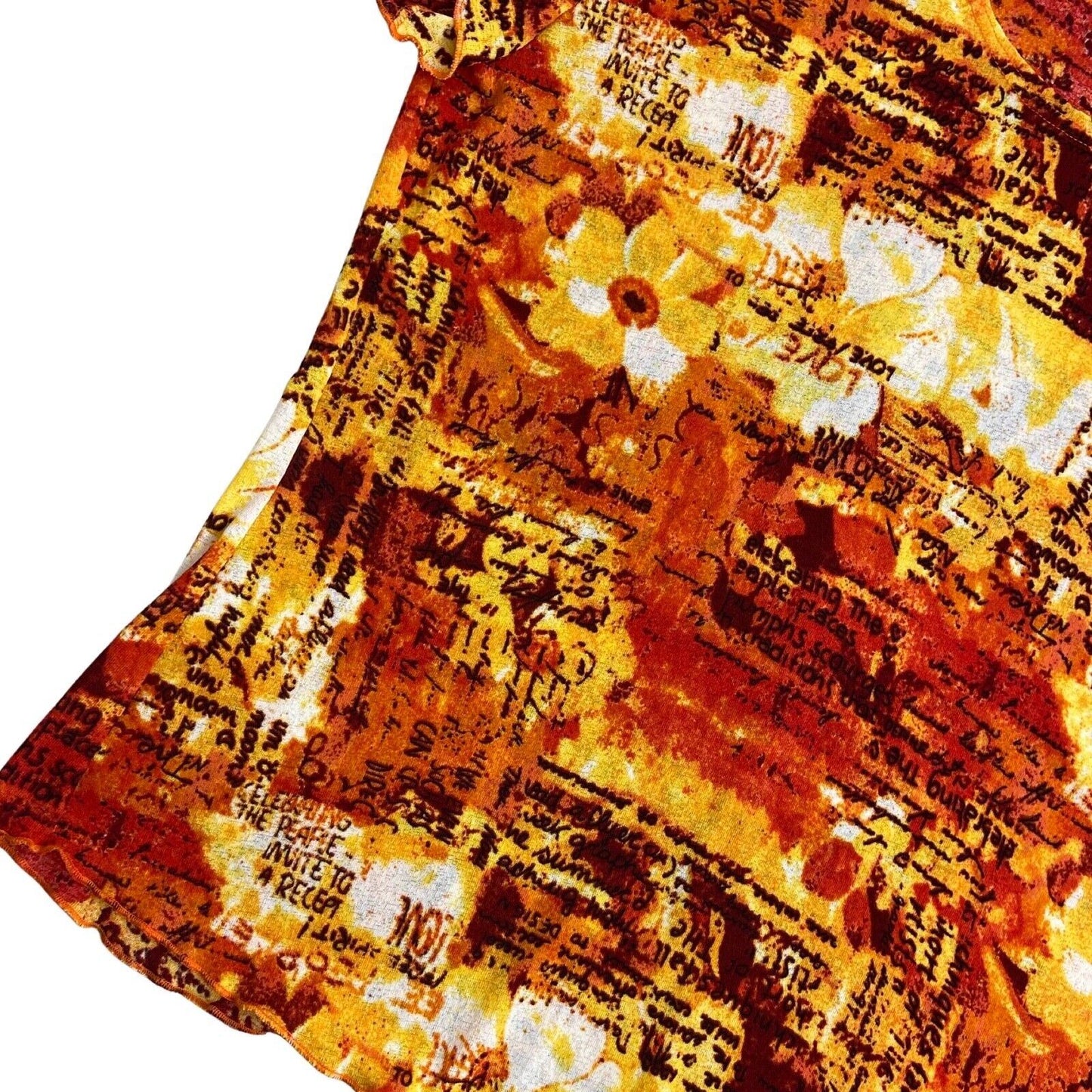 Vintage Y2K Orange Yellow All Over graphic Print Top 14 16 M L