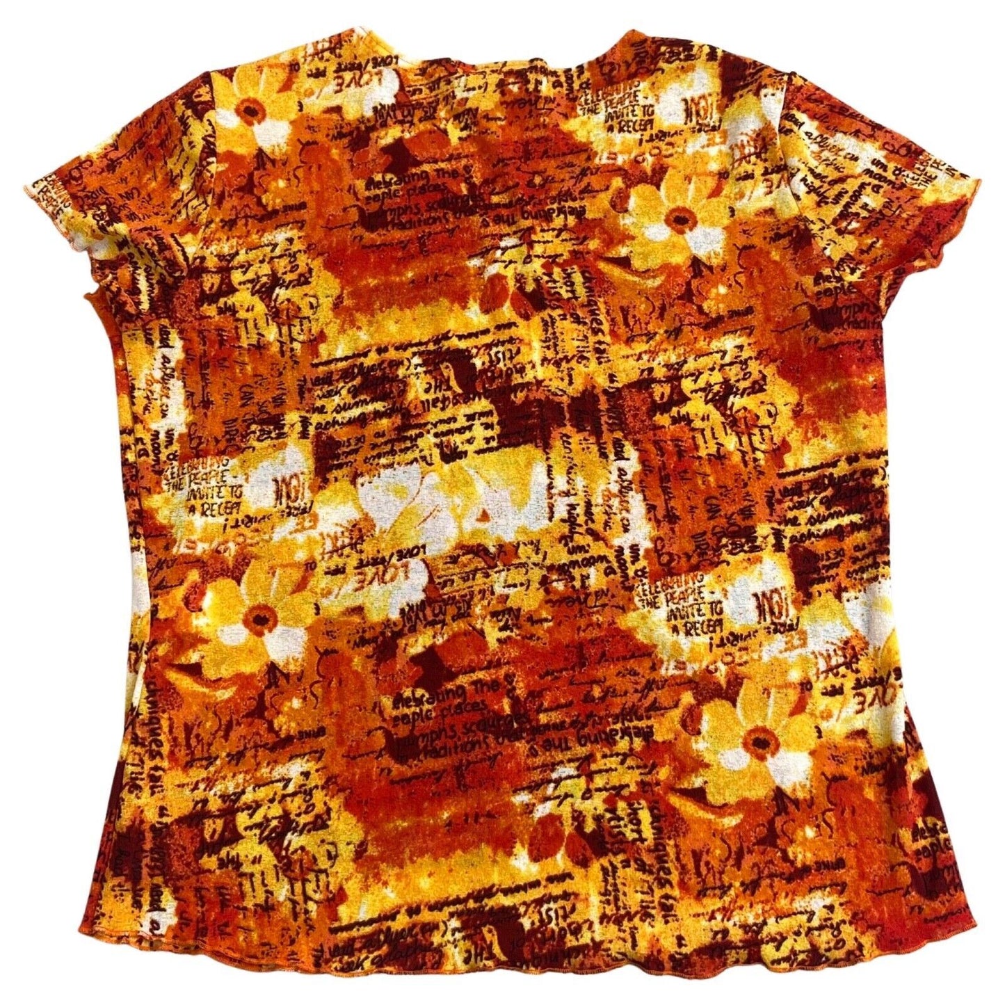 Vintage Y2K Orange Yellow All Over graphic Print Top 14 16 M L