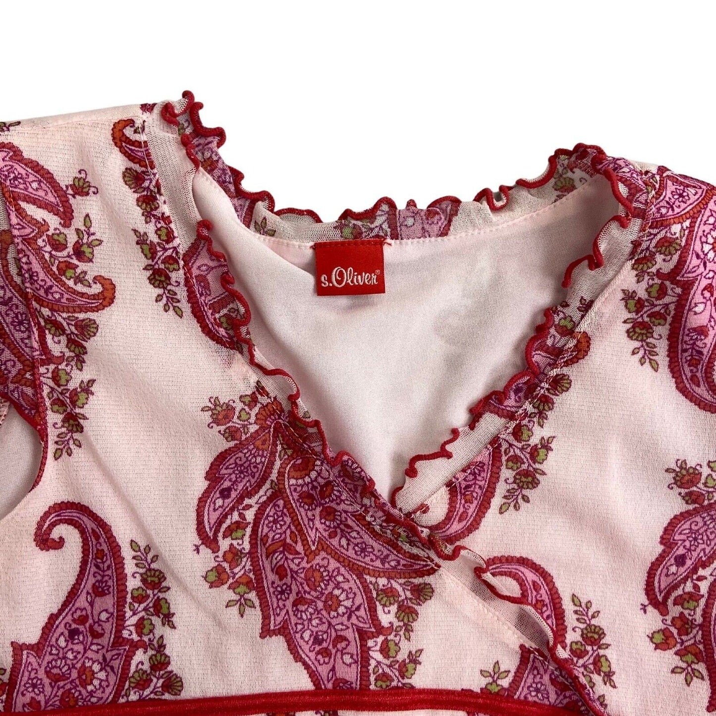 Vintage Y2K Pink Red Paisley Floral Mesh Top 6 8 XS S