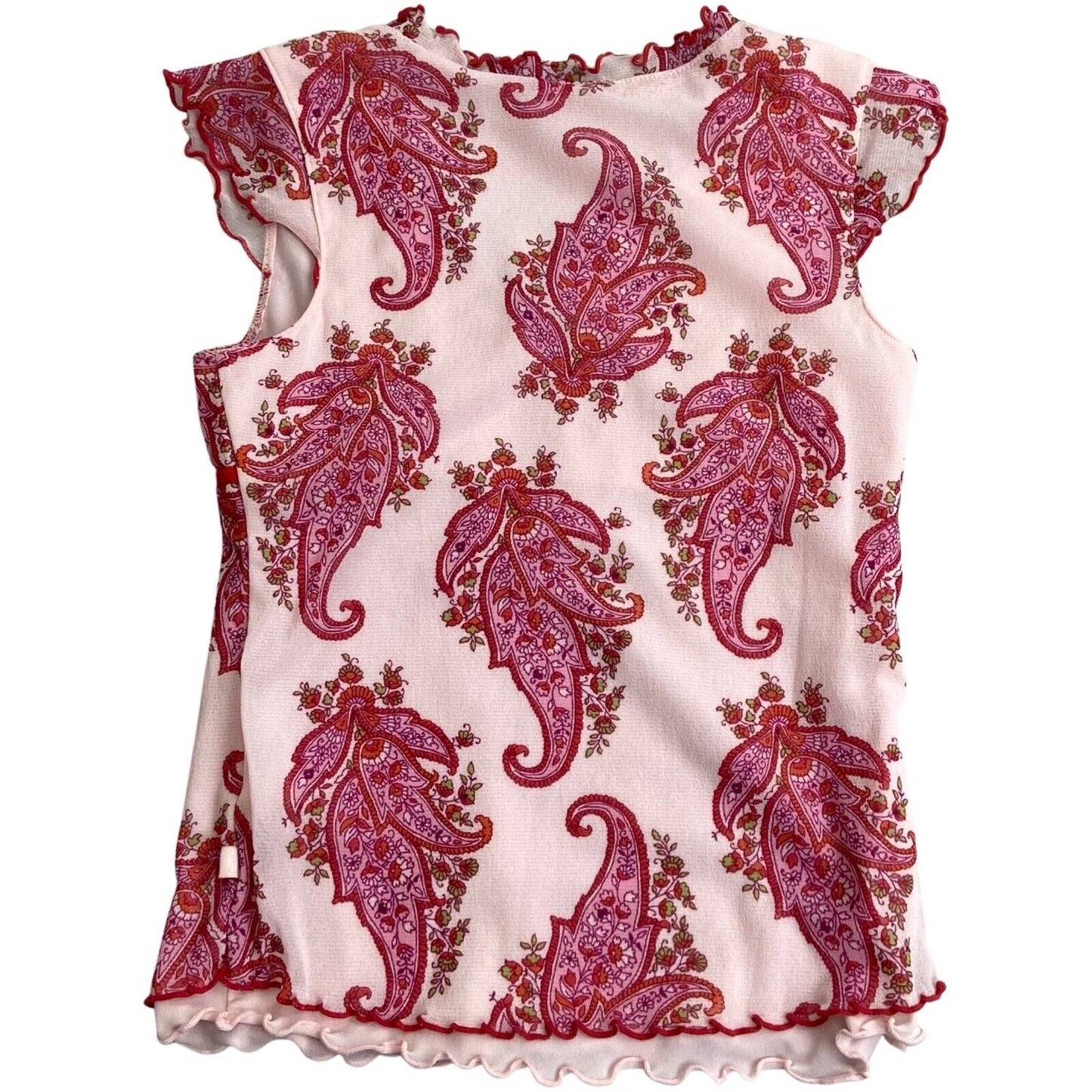 Vintage Y2K Pink Red Paisley Floral Mesh Top 6 8 XS S