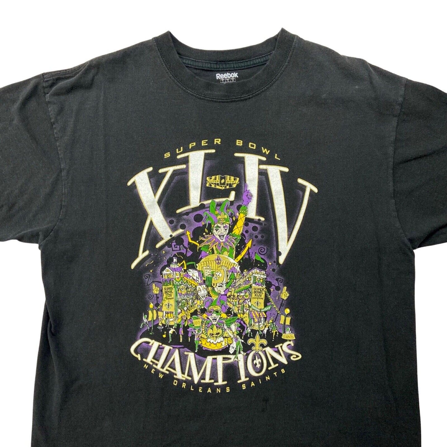 2010 Black Reebok New Orleans Saints 44th Super Bowl Champions T Shirt L