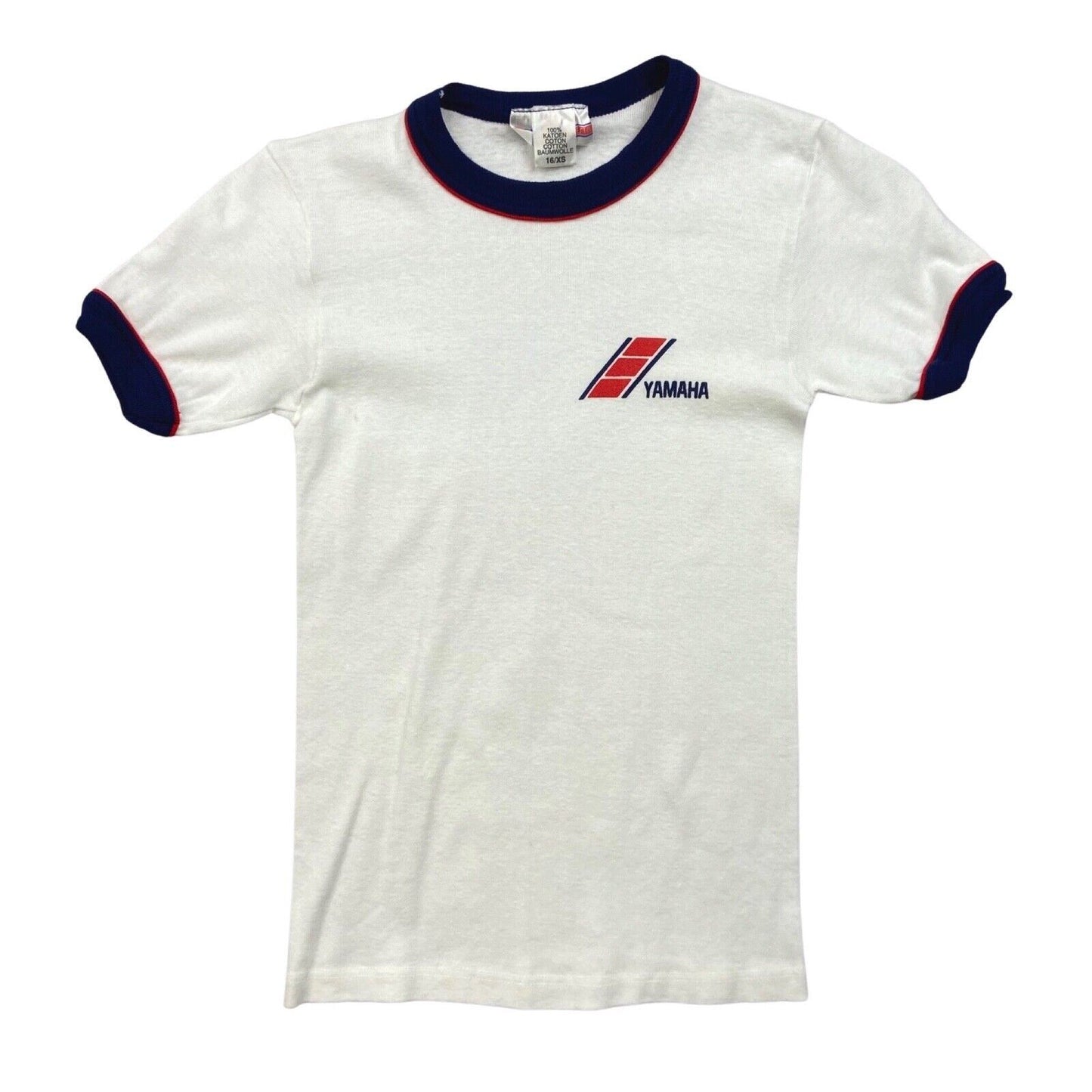 Vintage 90s 00s Y2K White Blue Yamaha Ribbed Fitted Baby Tee XS 6