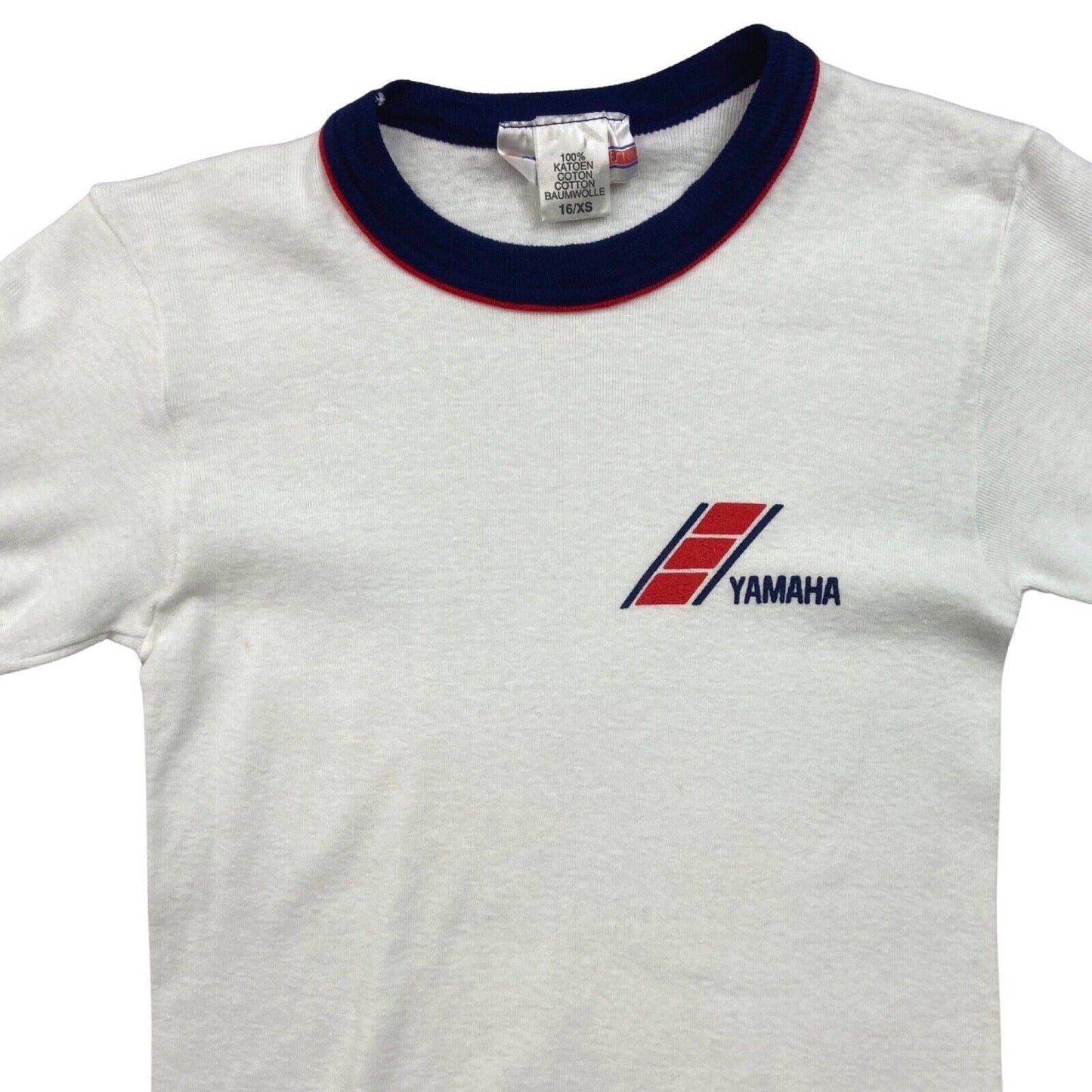 Vintage 90s 00s Y2K White Blue Yamaha Ribbed Fitted Baby Tee XS 6