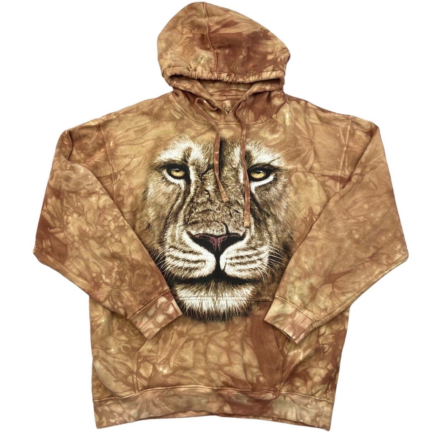 Vintage 00s Y2K Beige Brown Novelty Graphic Lion Hoodie XXL