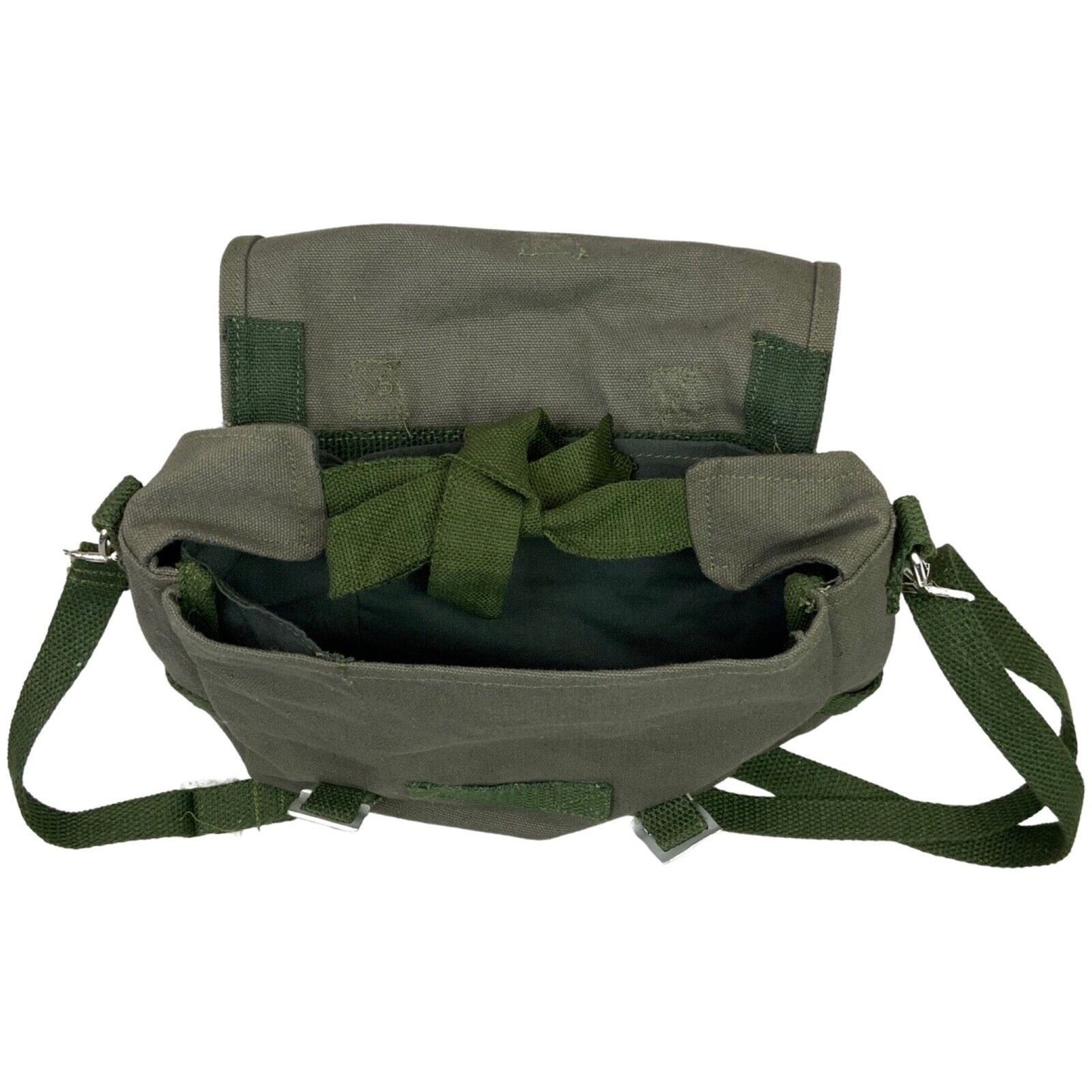 Vintage 90s 00s Dark Green Olive Mini Messenger Bag Cotton Canvas