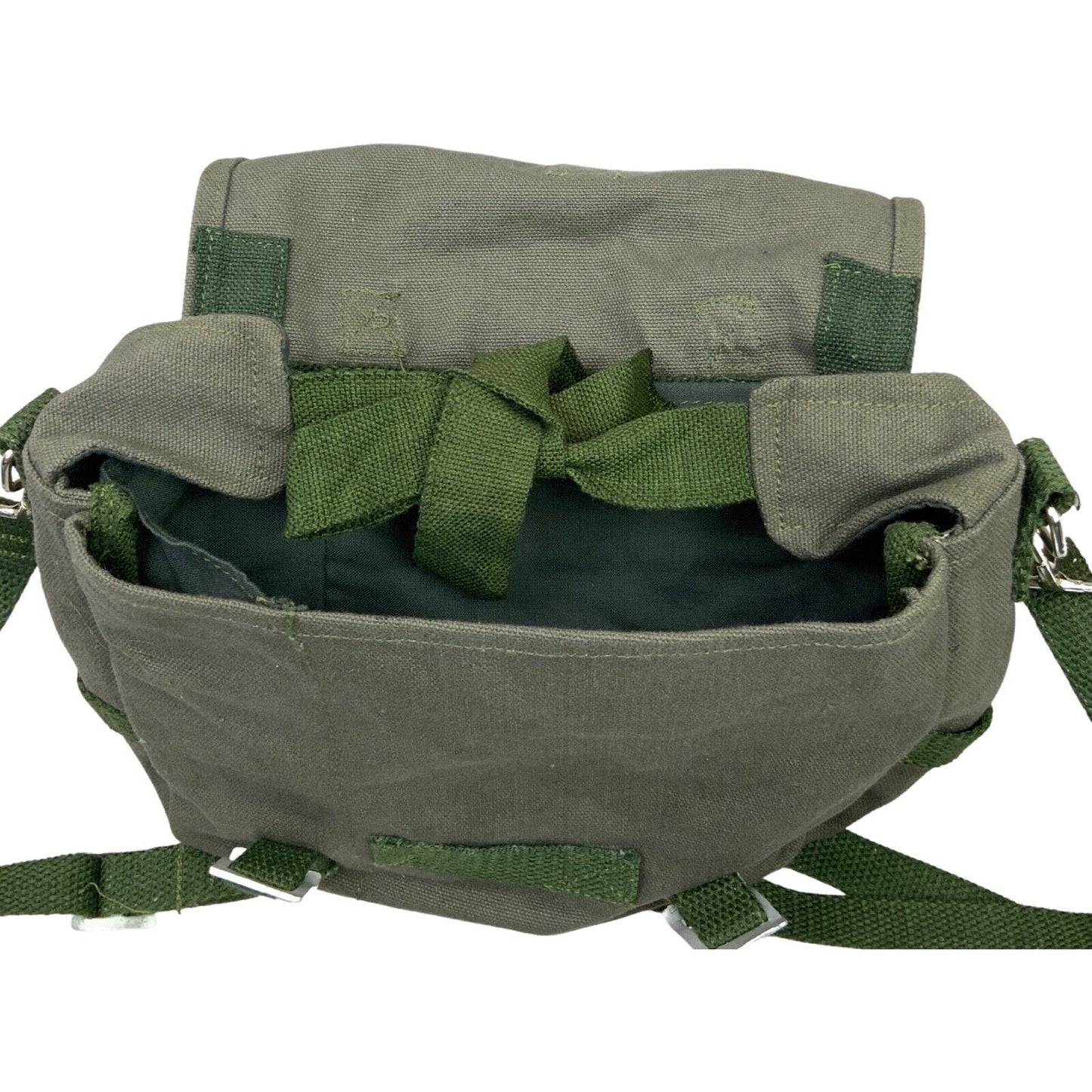 Vintage 90s 00s Dark Green Olive Mini Messenger Bag Cotton Canvas