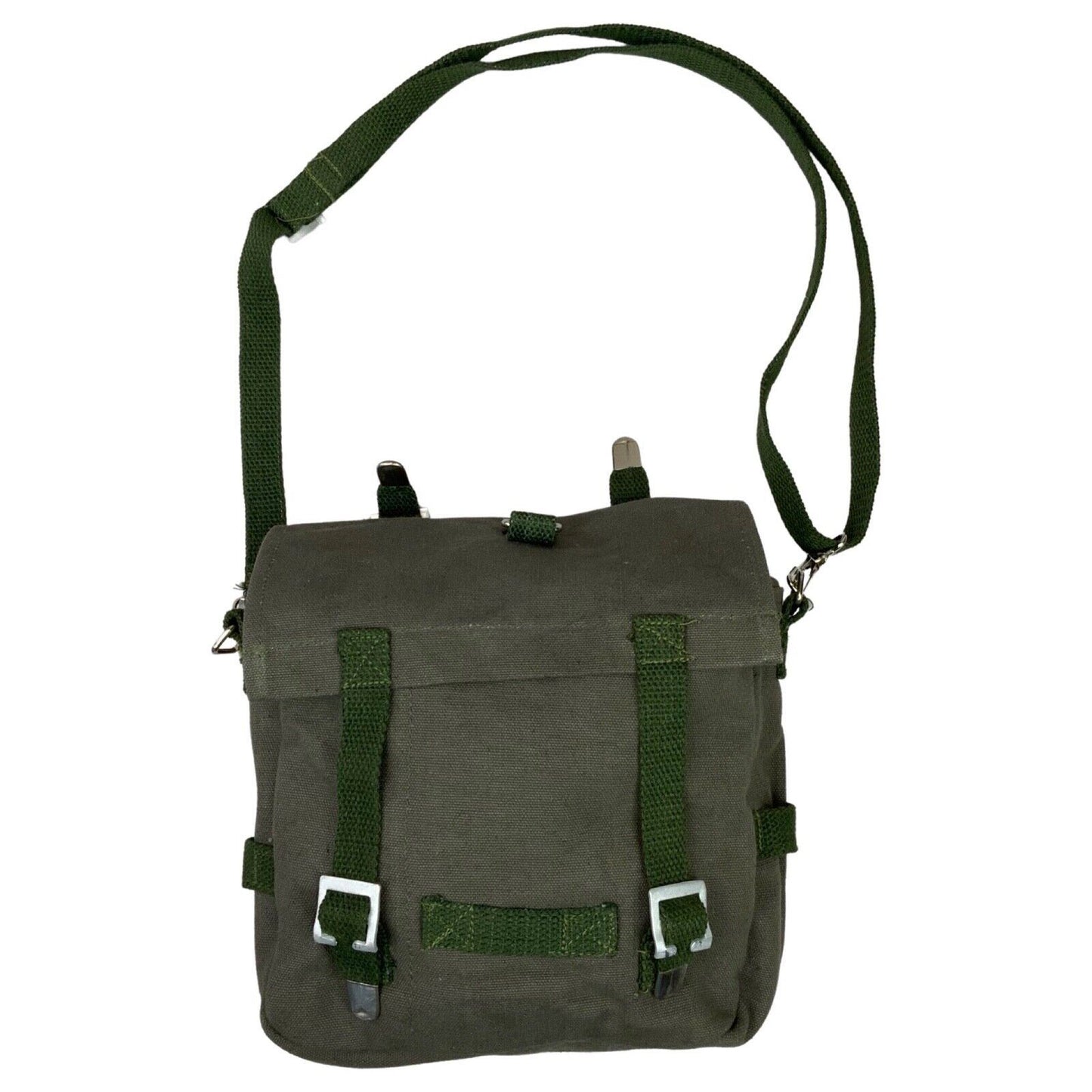 Vintage 90s 00s Dark Green Olive Mini Messenger Bag Cotton Canvas