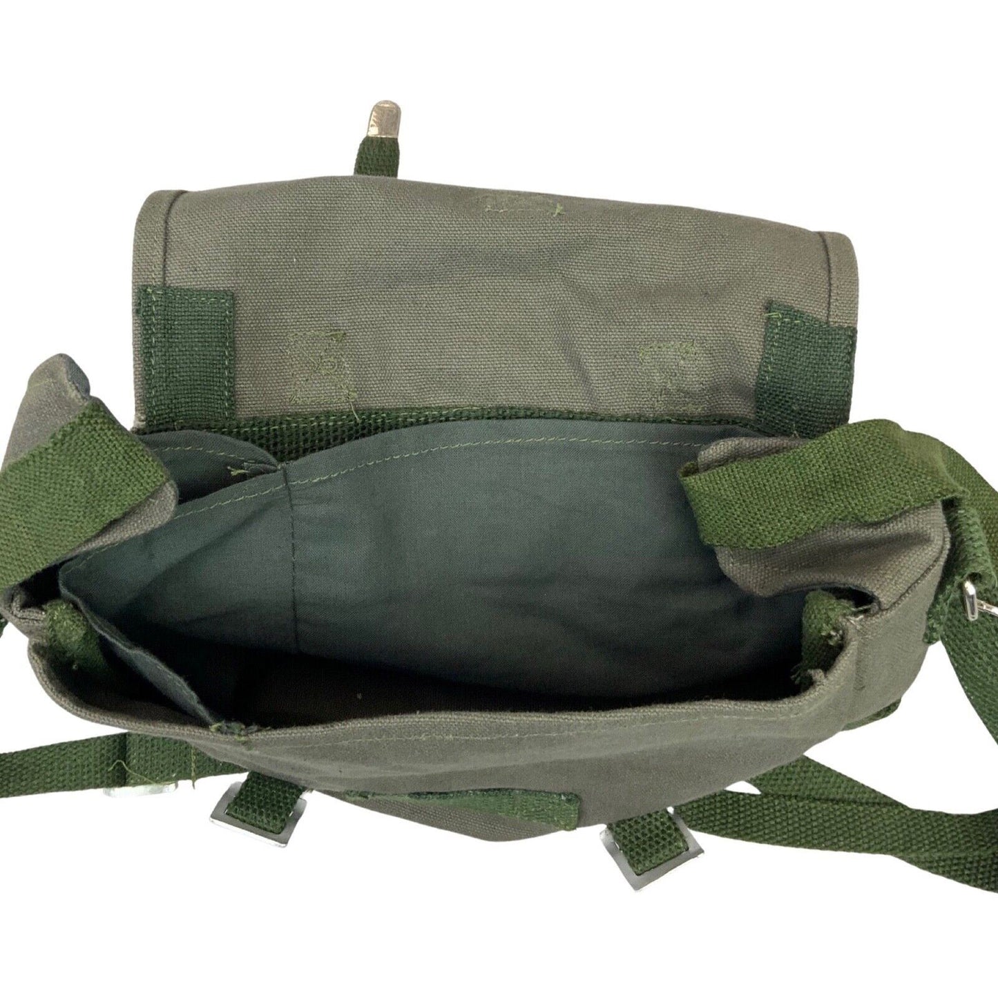 Vintage 90s 00s Dark Green Olive Mini Messenger Bag Cotton Canvas
