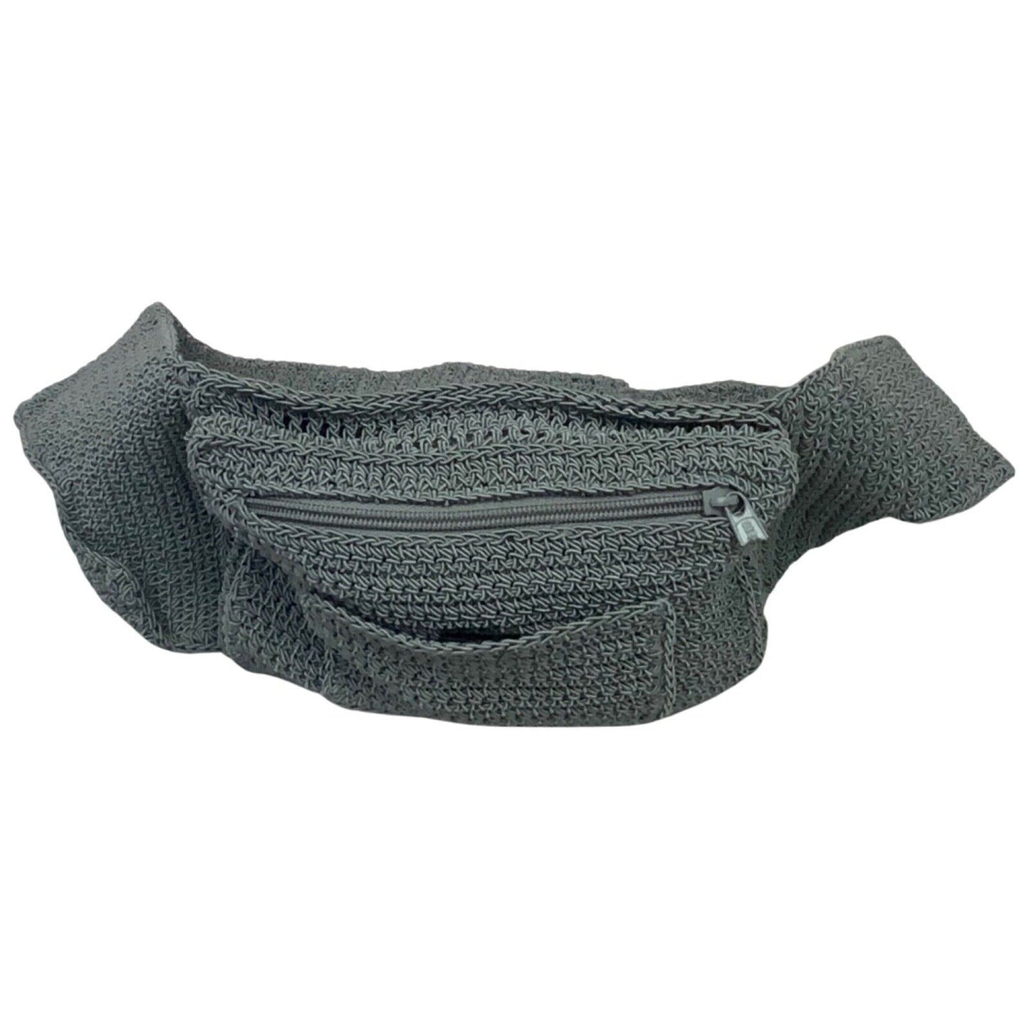 Vintage 90s 00s Grey Crochet Cross Body Bum Bag Cotton Blend