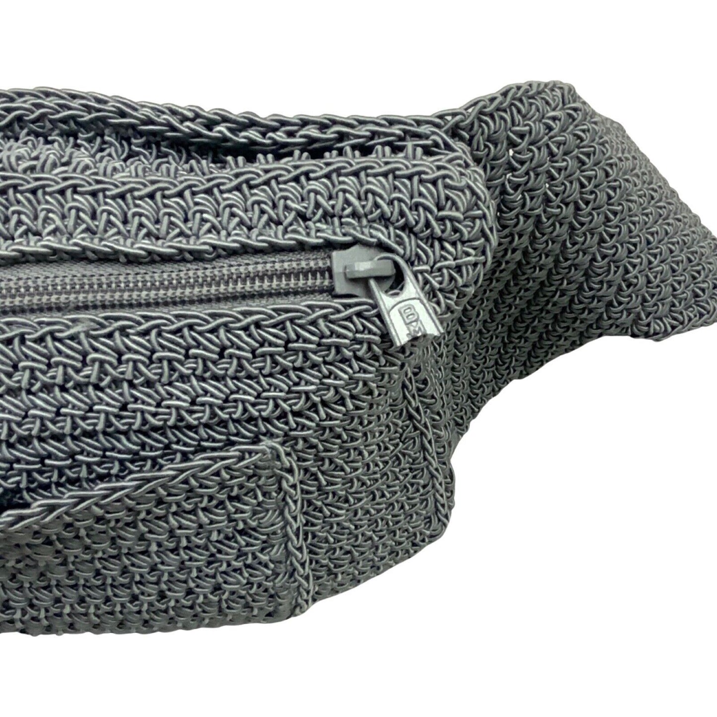 Vintage 90s 00s Grey Crochet Cross Body Bum Bag Cotton Blend