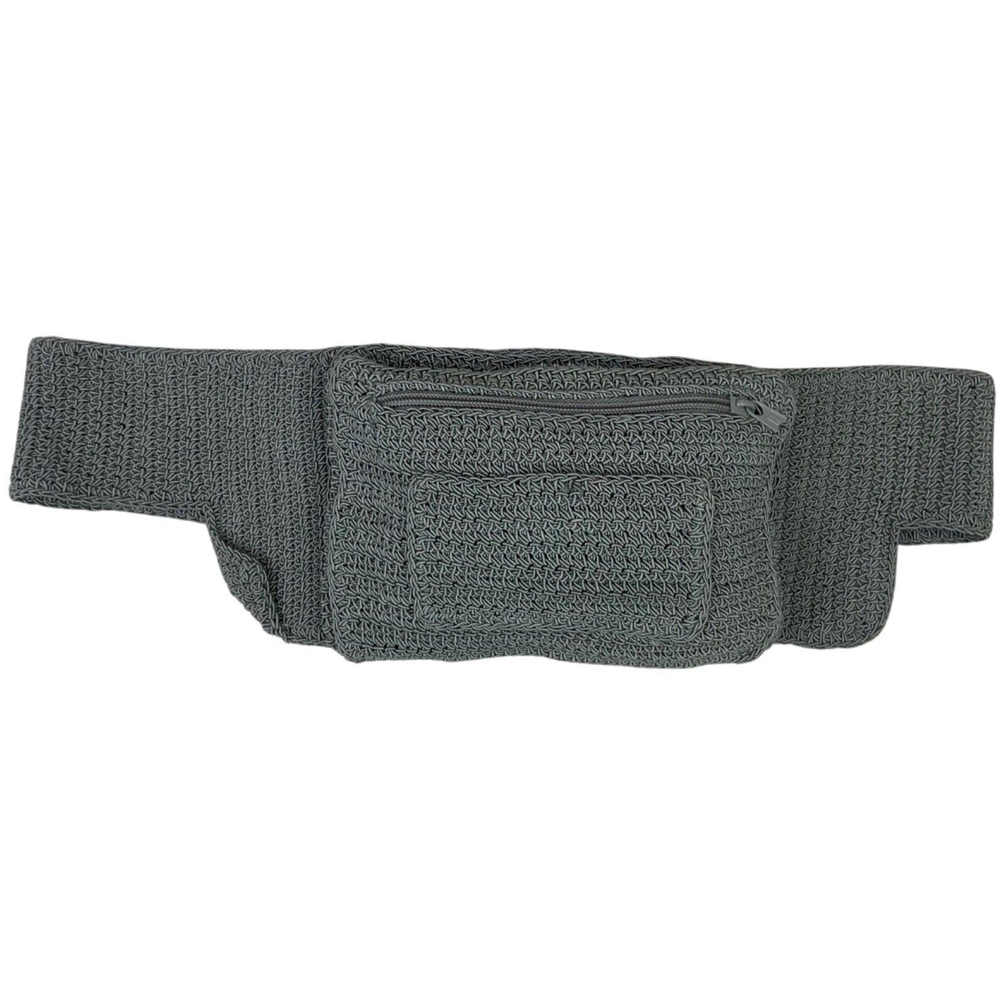 Vintage 90s 00s Grey Crochet Cross Body Bum Bag Cotton Blend