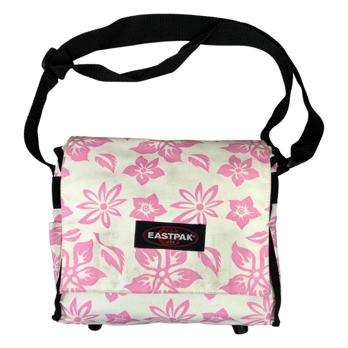 Vintage 90s 00s Y2K White Pink Mini Vinyl Carrier Eastpak Floral Patterned Bag
