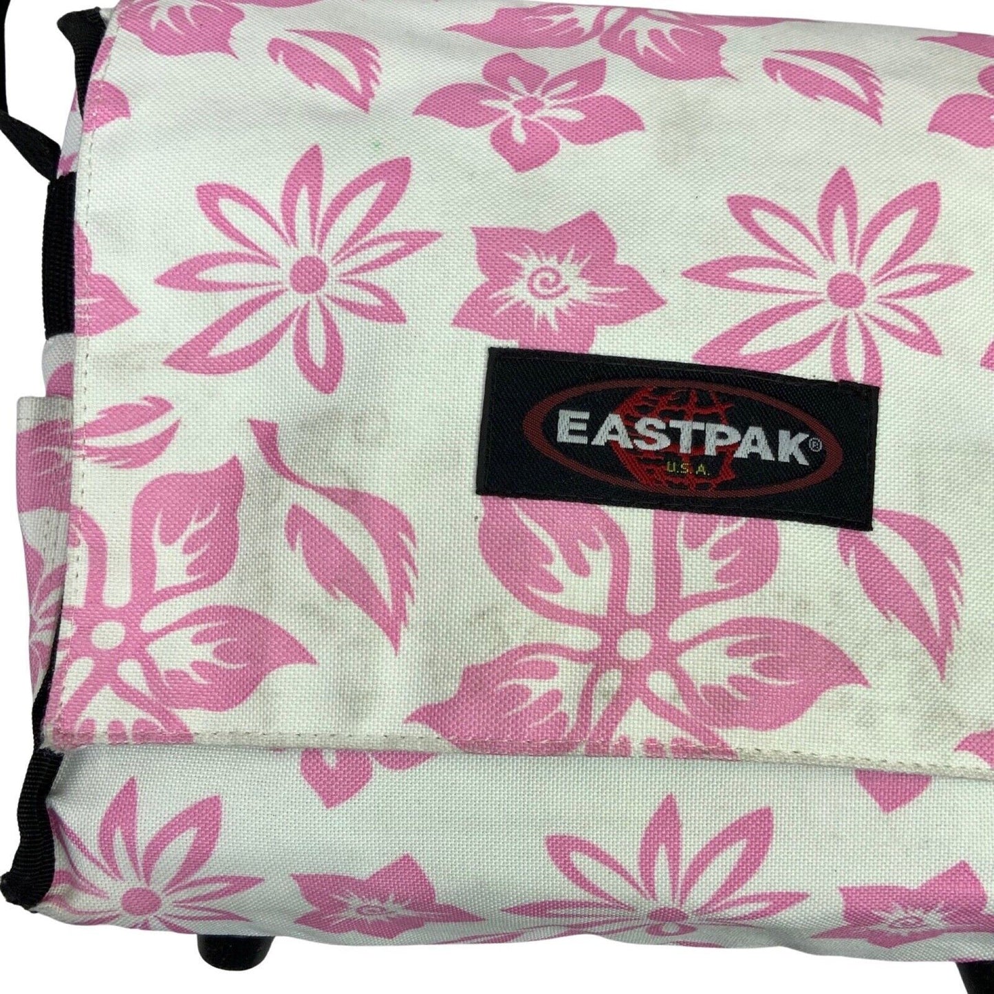 Vintage 90s 00s Y2K White Pink Mini Vinyl Carrier Eastpak Floral Patterned Bag