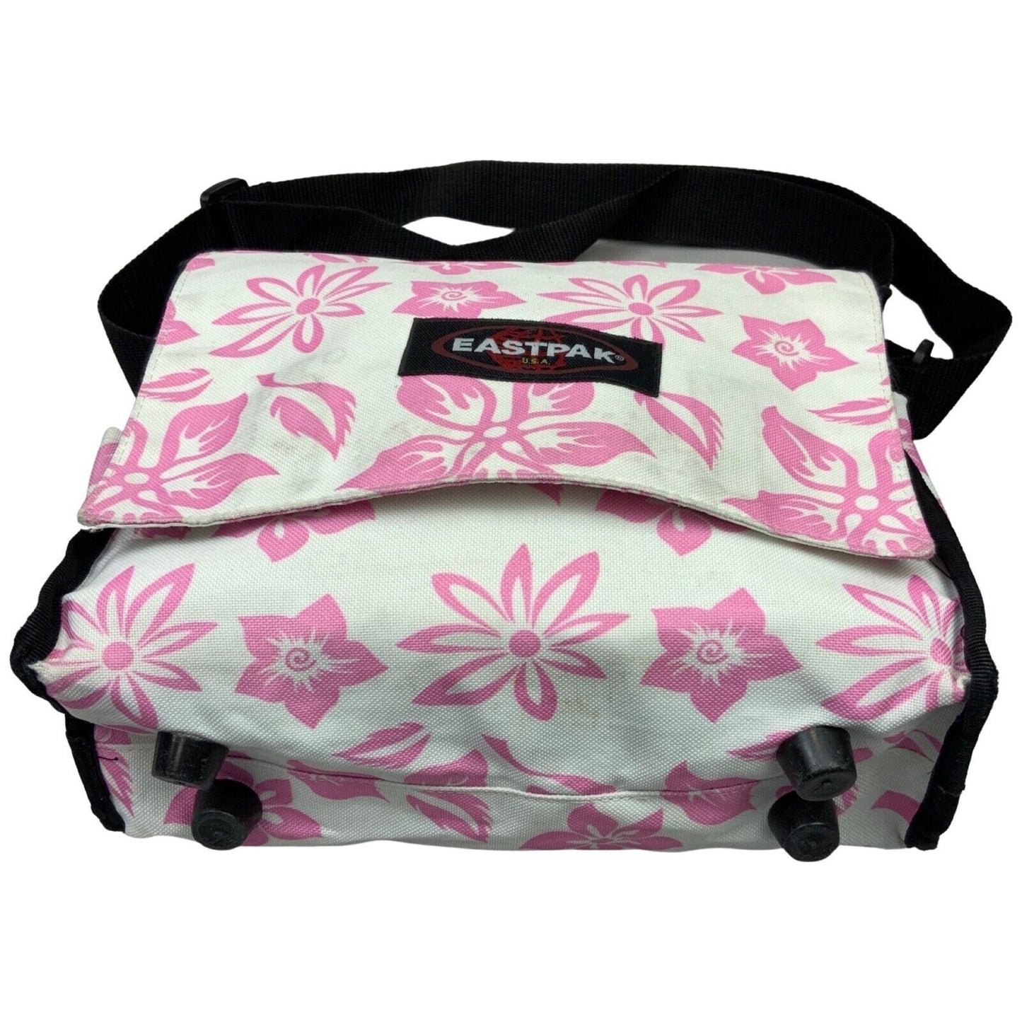 Vintage 90s 00s Y2K White Pink Mini Vinyl Carrier Eastpak Floral Patterned Bag